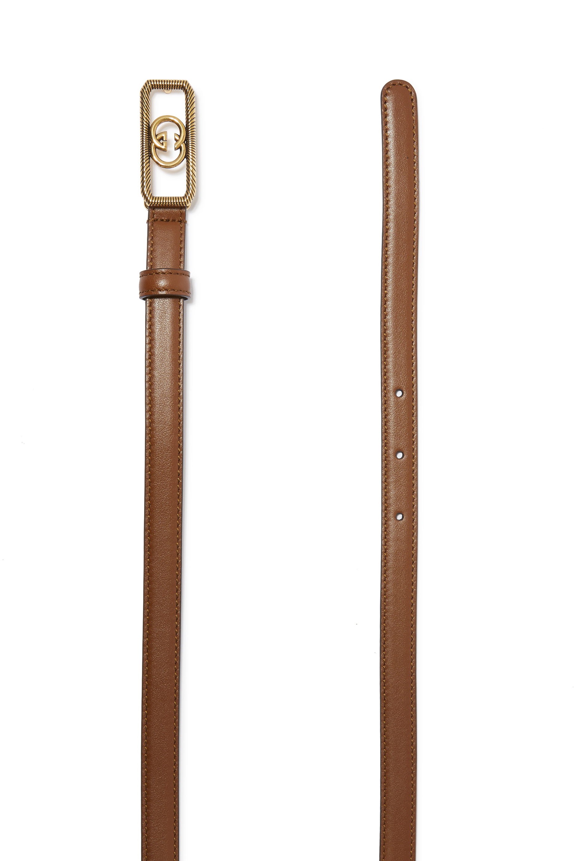 حزام رفيع بمشبك حرفي شعار الماركة بتصميم متداخل