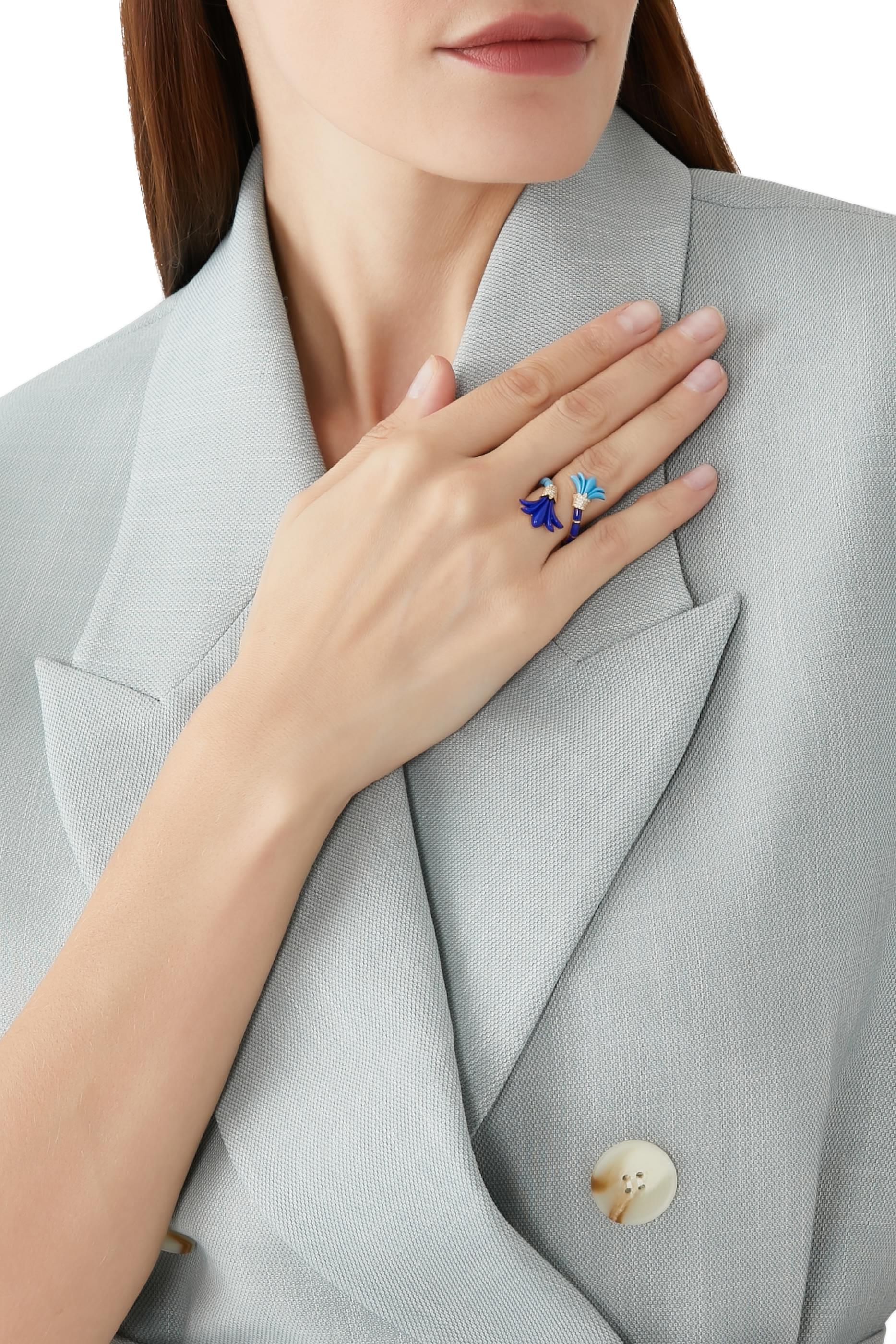 خاتم خنصر سايكديليا اون اي فاين مرصع بالماس واللازورد والفيروز ذهب أصفر عيار 18