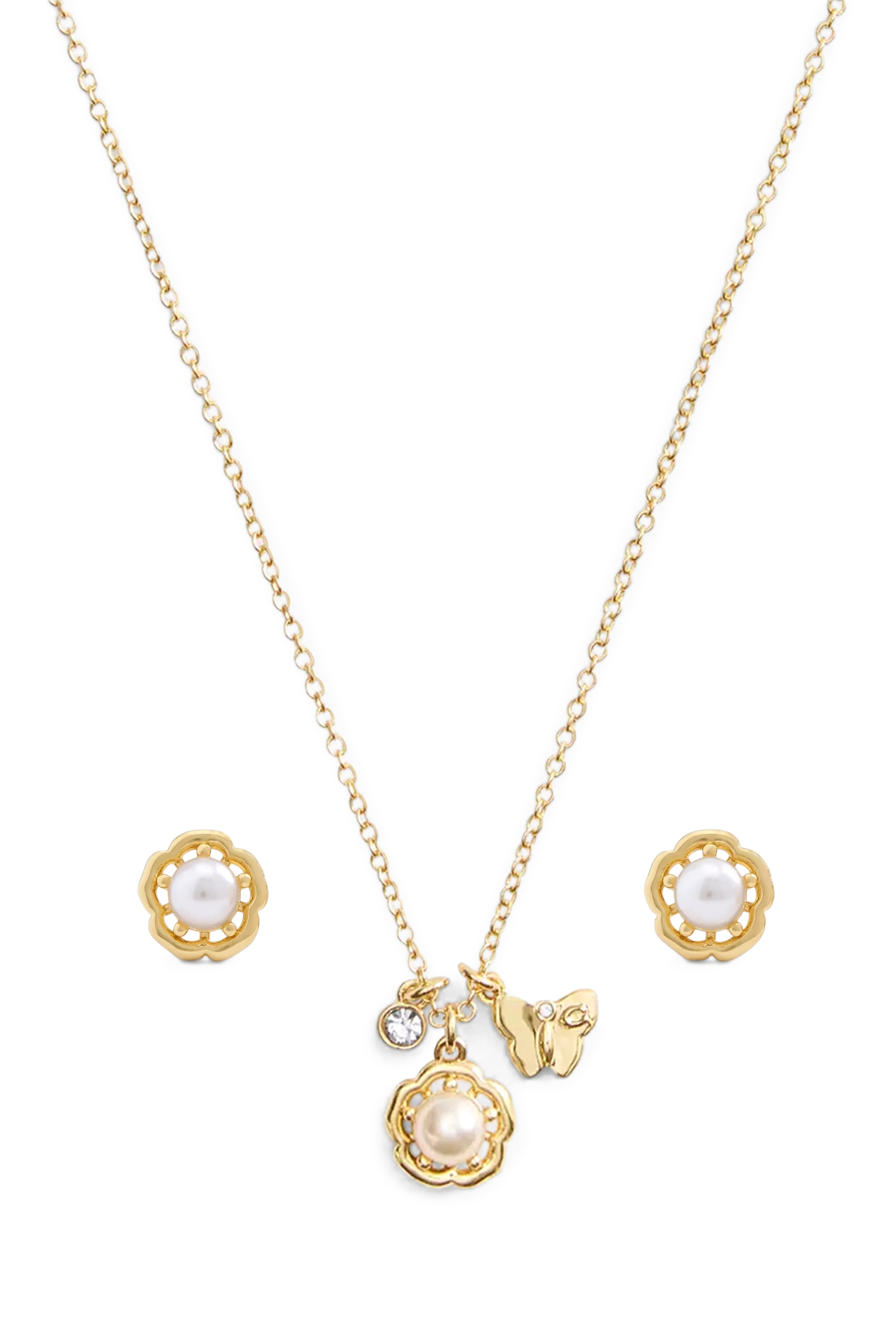 طقم قلادة وأقراط بتصميم وردة الشاي باللؤلؤ