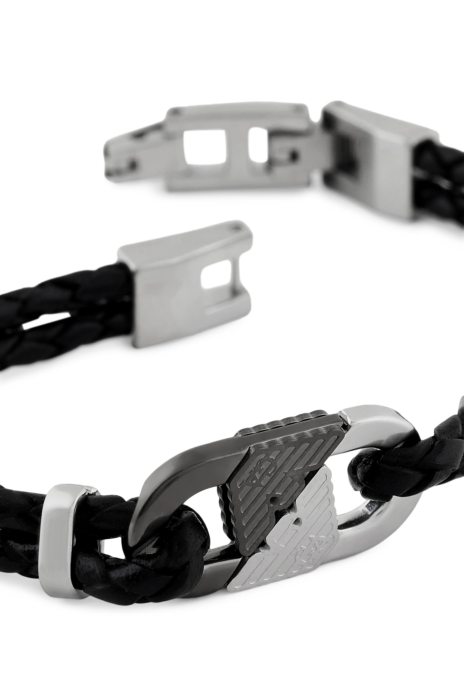 سوار مجدول بحلية بشعار الماركة، جلد ومعدن