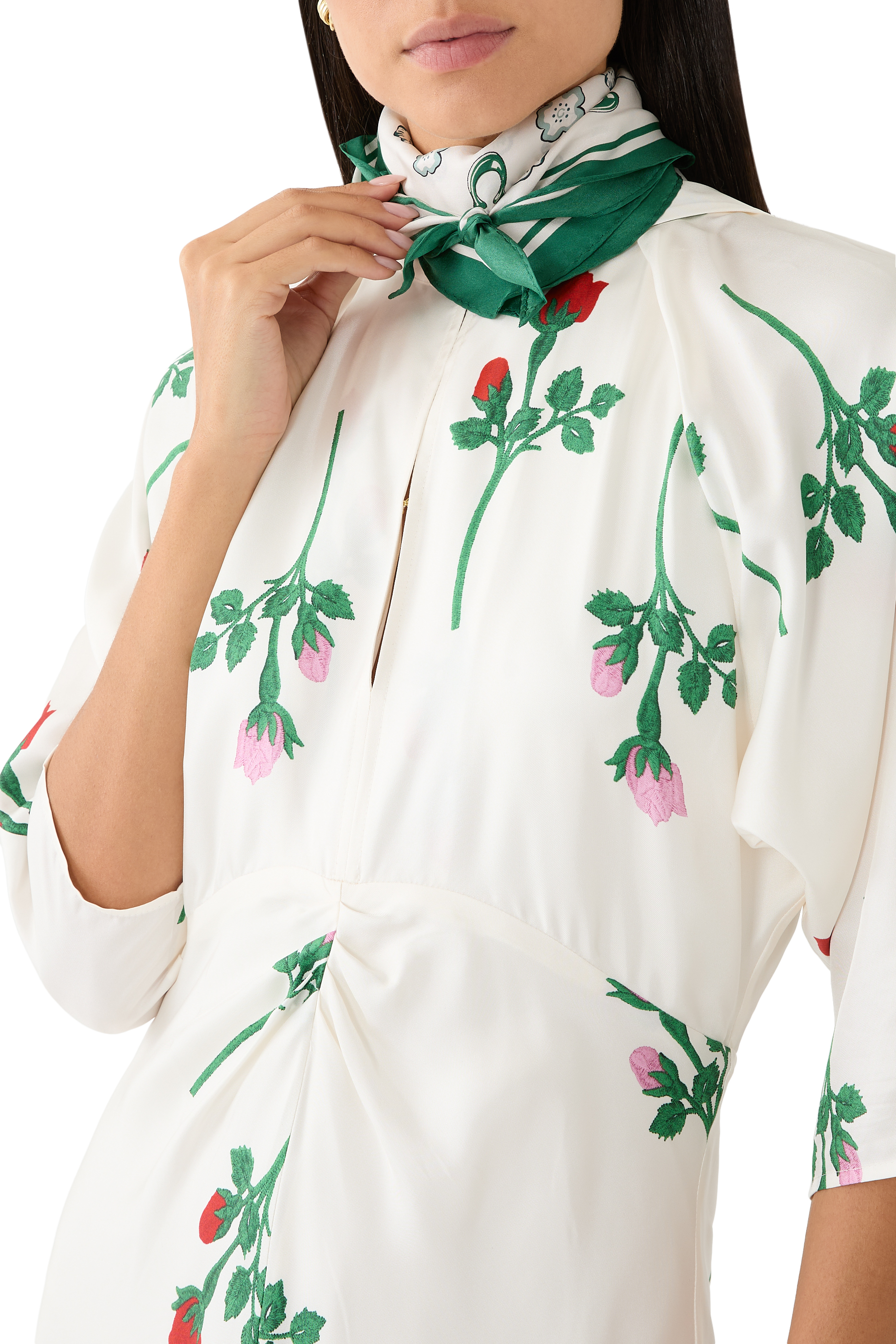 وشاح بتصميم ماسة ونقشة زهرة الشاي حرير