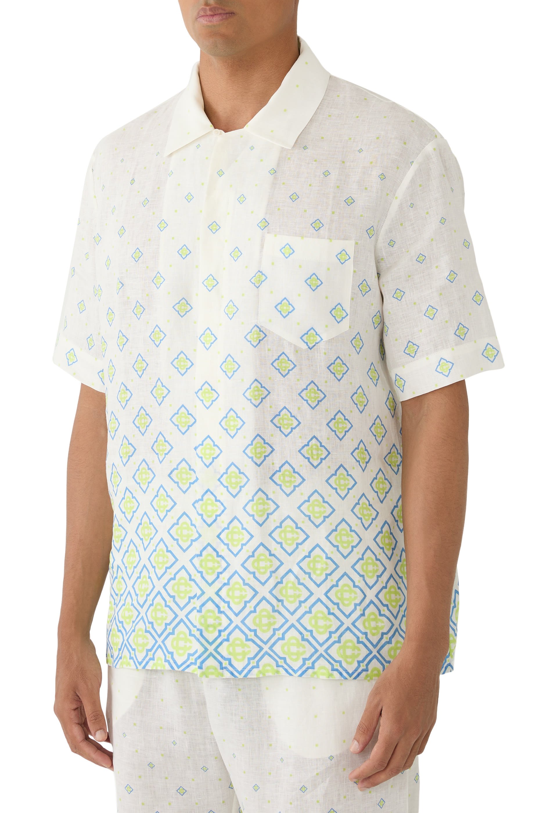 قميص بنقشة حرف شعار الماركة بلون متدرج كتان