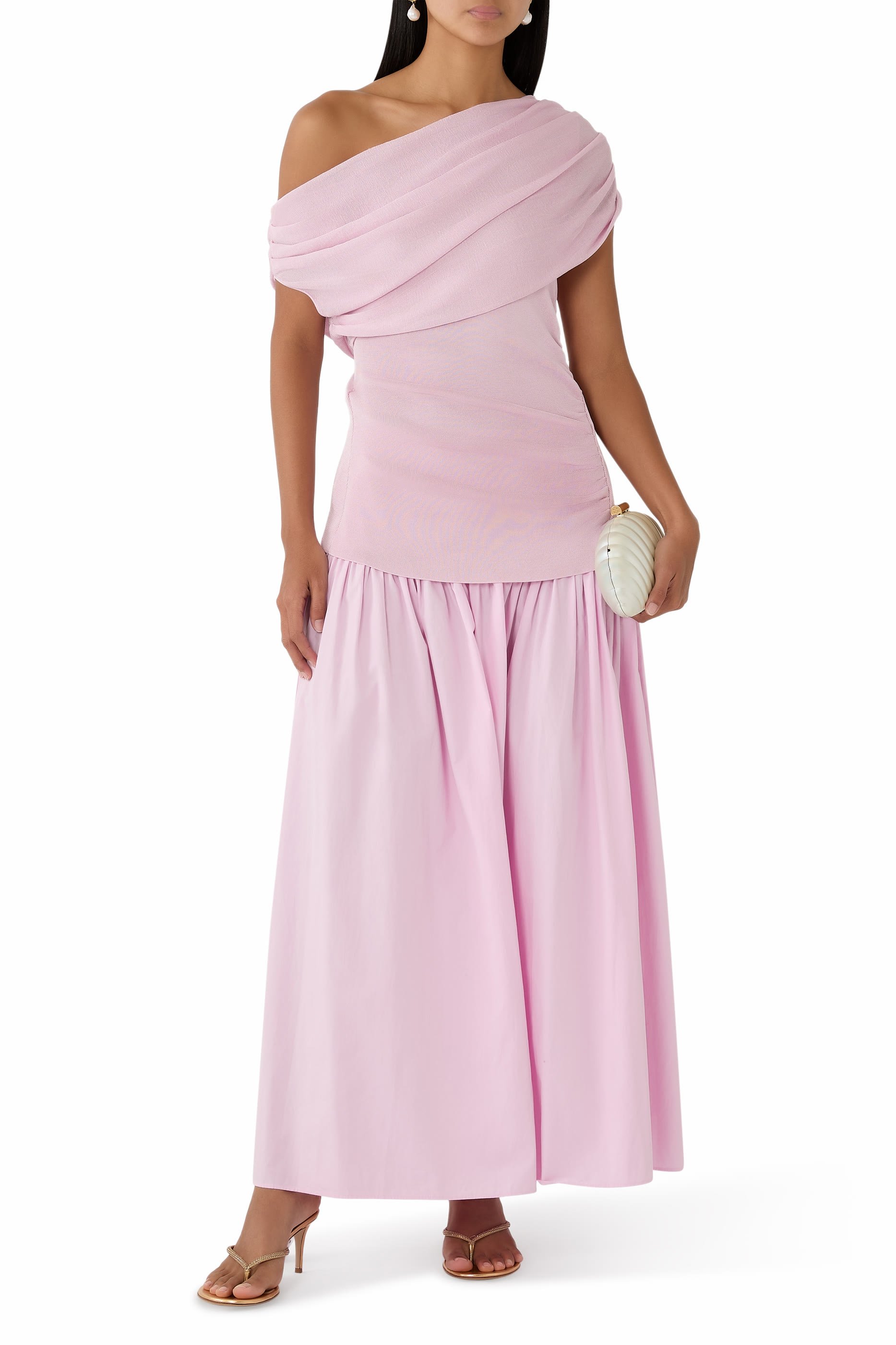 Cotton Draped Knit Midi Dress