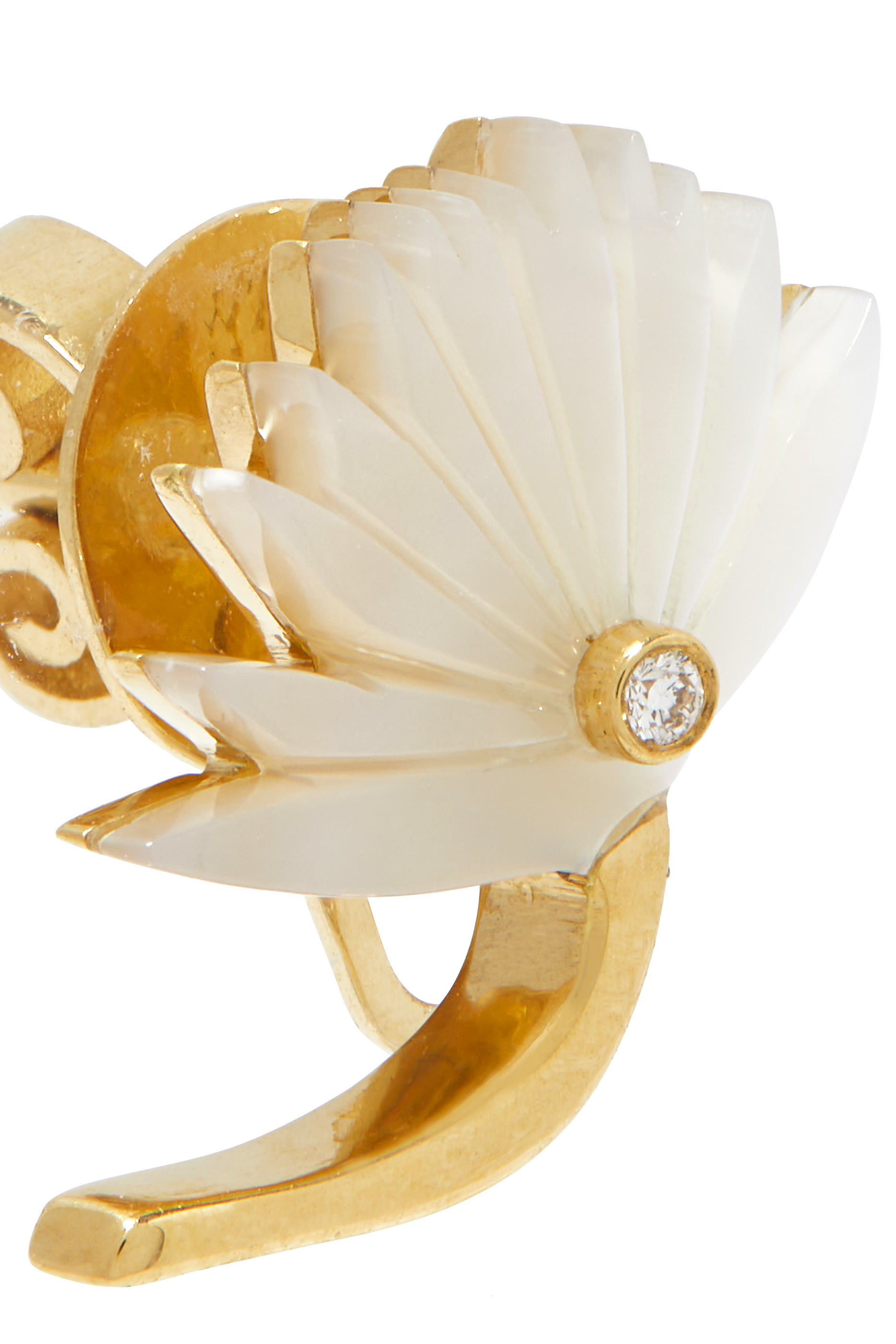 أقراط بتصميم زهرة مقاس 2، مرصعة بالماس وعرق لؤلؤ ذهب أصفر عيار 18