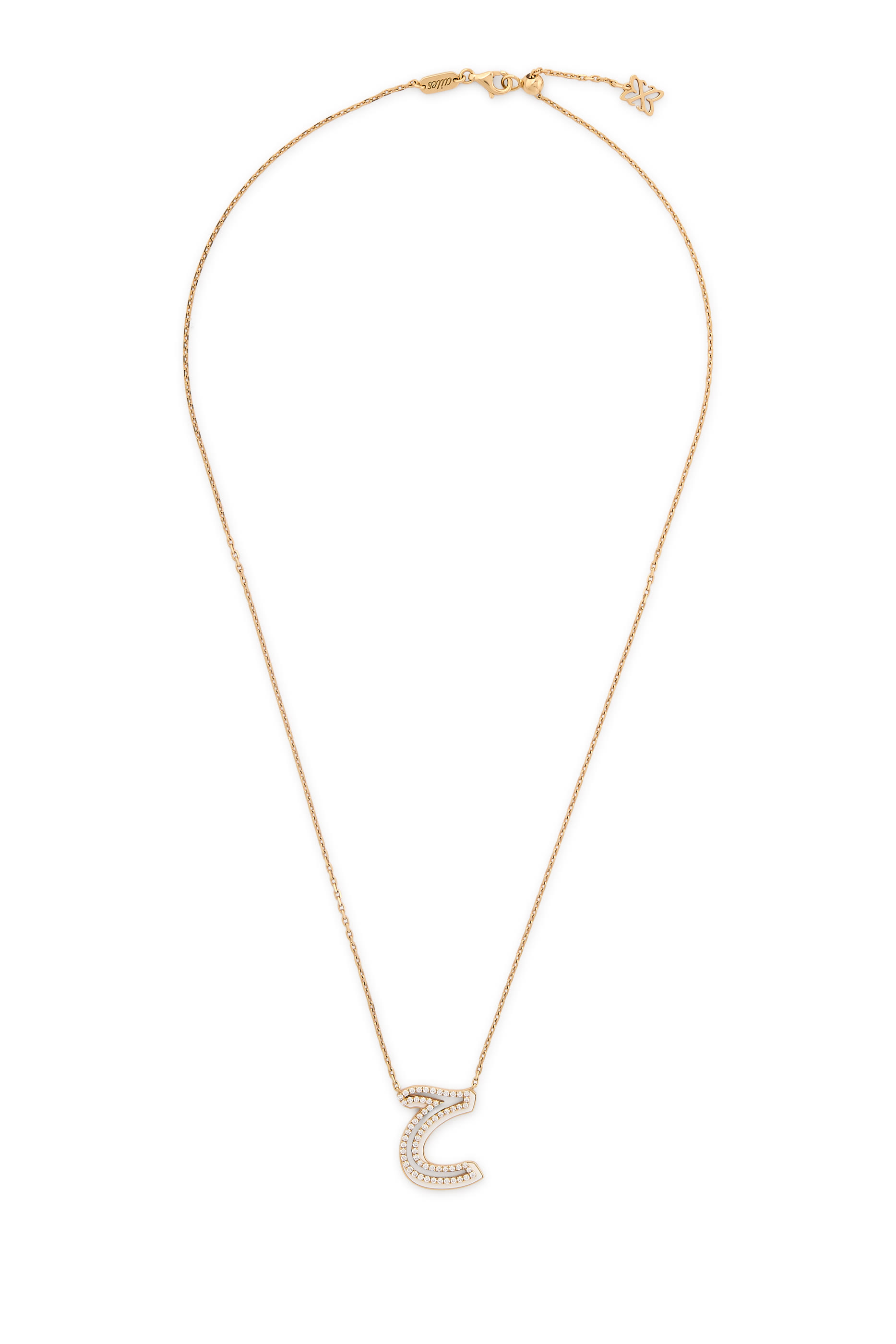 قلادة بدلاية بتصميم حرف ح مزينة بالمينا والماس، ذهب أصفر عيار 18