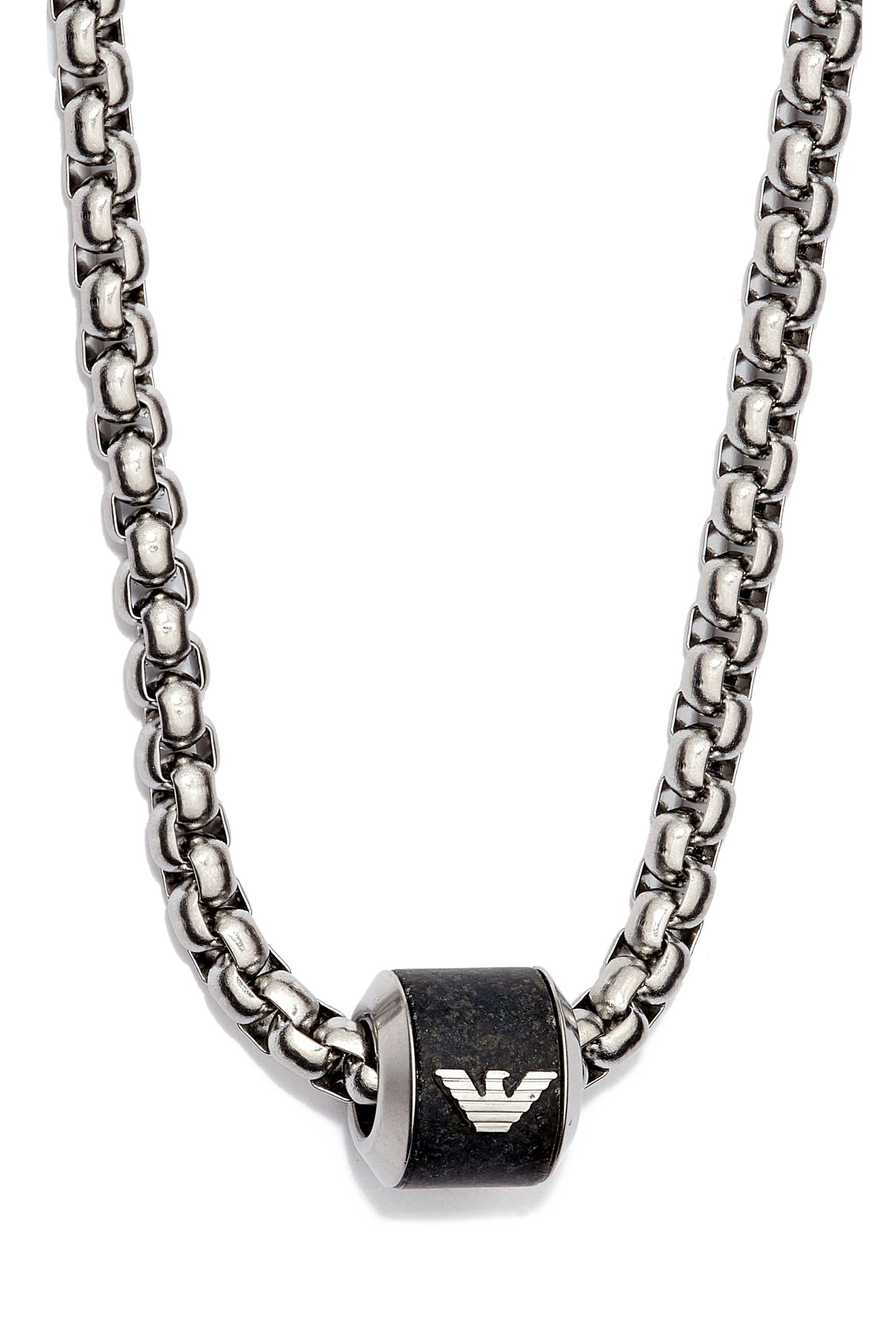 Logo Chain Necklace, Stainless Steel & Black Marble