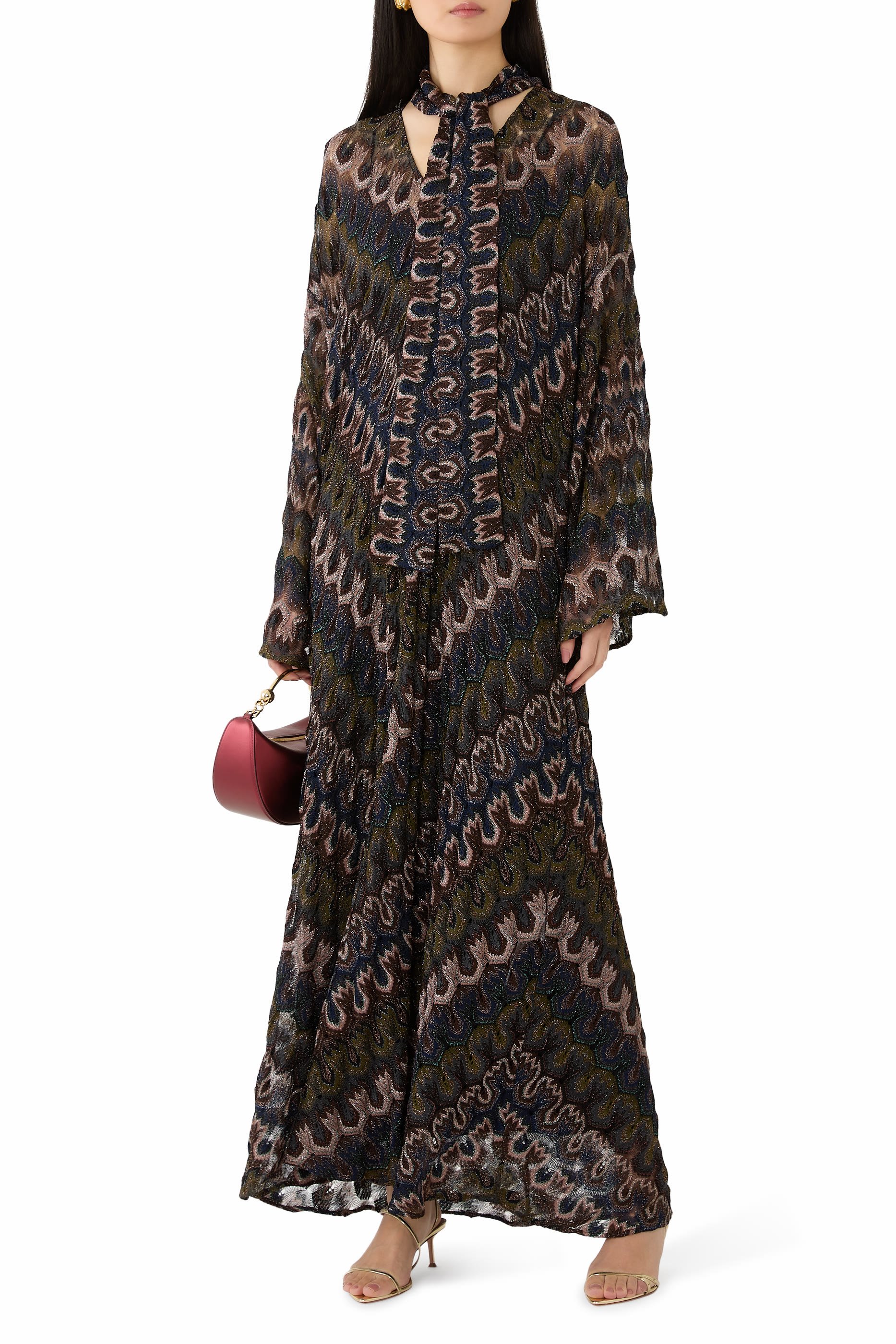 فستان طويل بوشاح قابل للإزالة فيسكوز لامع