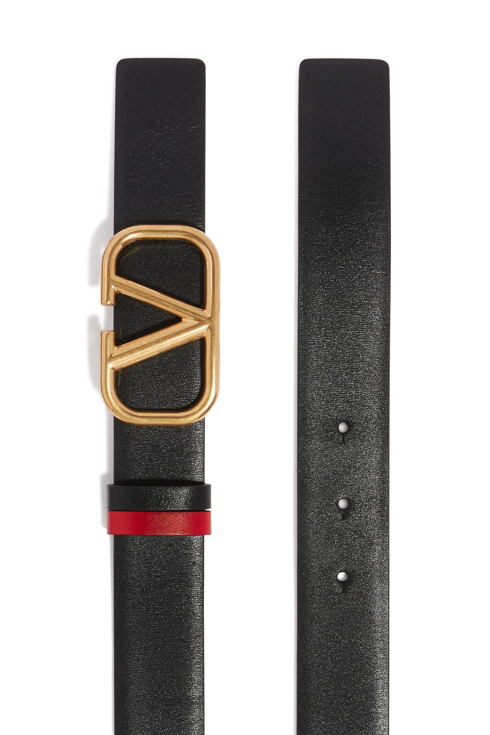 حزام بتصميم بوجهين وشعار الماركة جلد عجل لامع