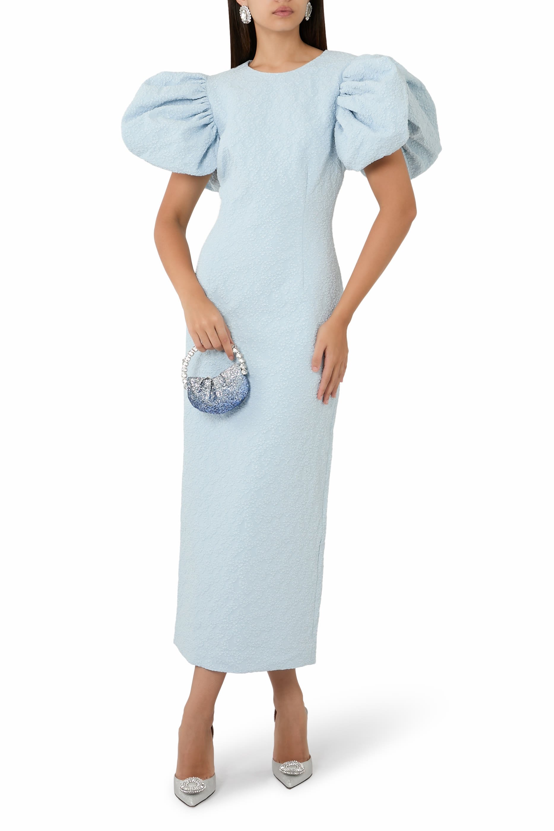 فستان منفوخ متوسط الطول جاكار