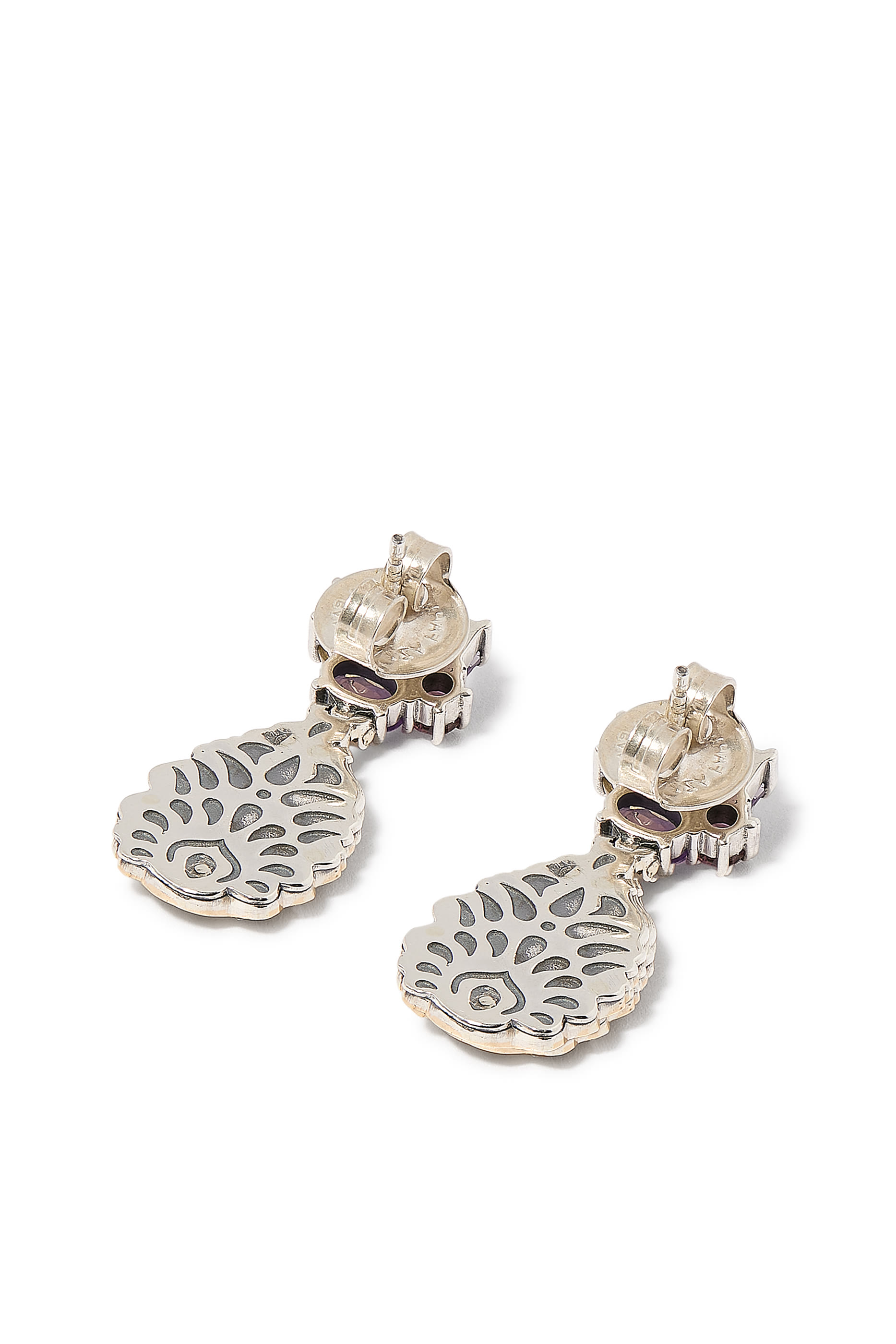 أقراط النور متدلية مزينة بالسترين والجمشت، ذهب أصفر عيار 18 وفضة إسترلينية