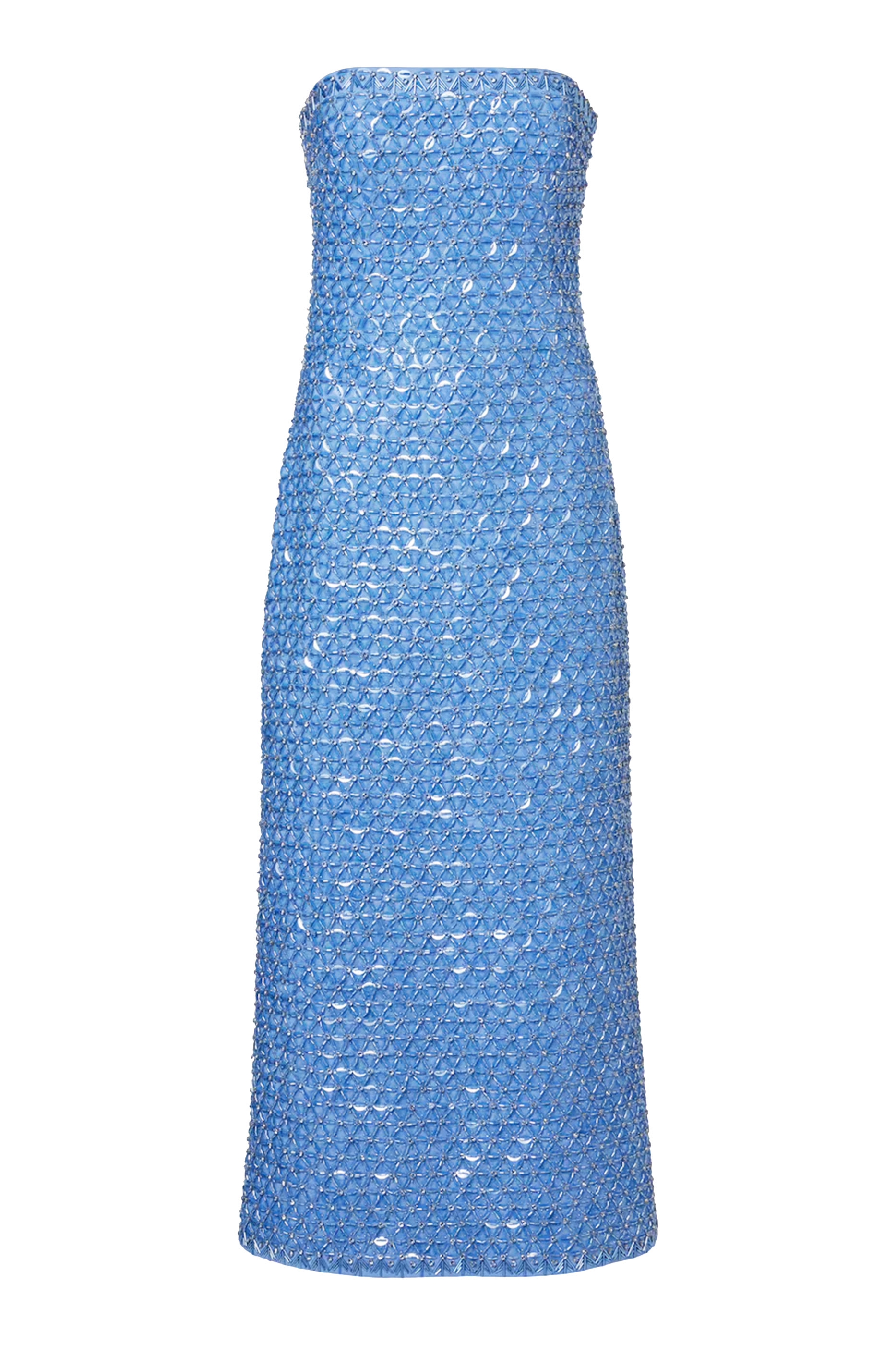 فستان فانيسا مطرز متوسط الطول بصدرية بلا حمالات