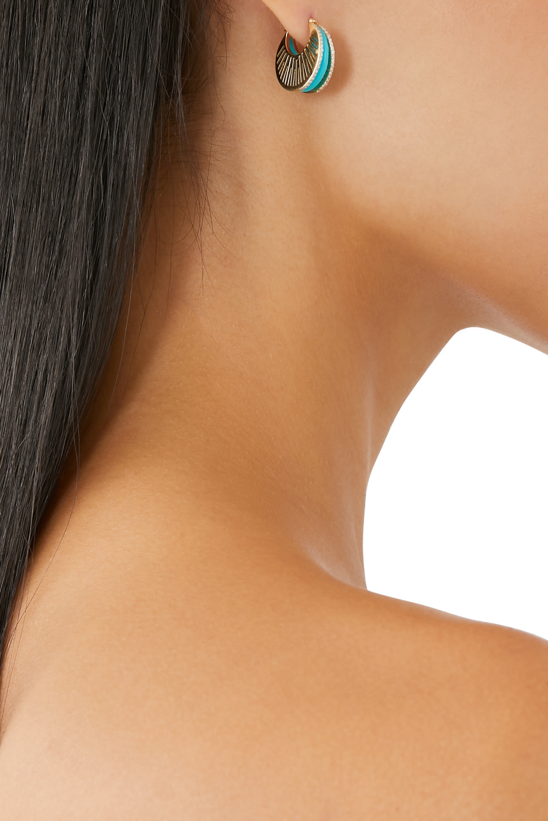 Rays Hoop Earrings, 18k Yellow Gold & Diamonds