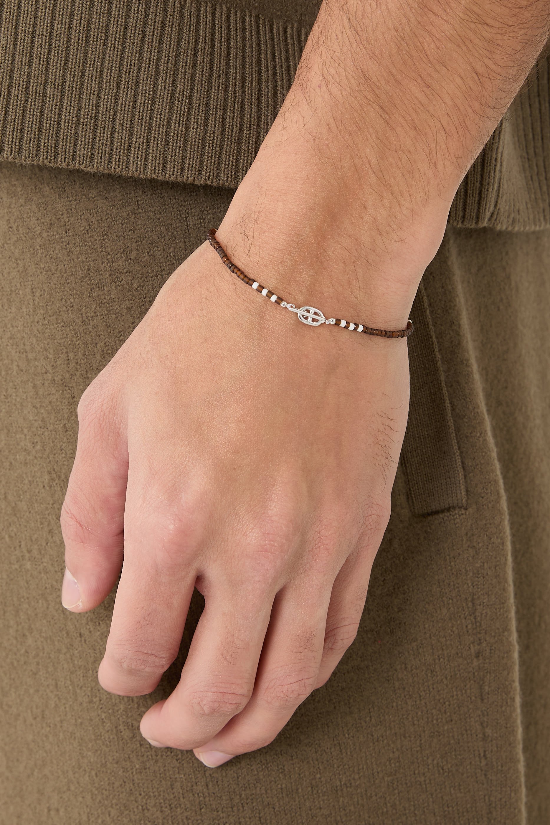 سوار آفي مرصع بخرز هيشي عنبر داكن، فضة إسترلينية