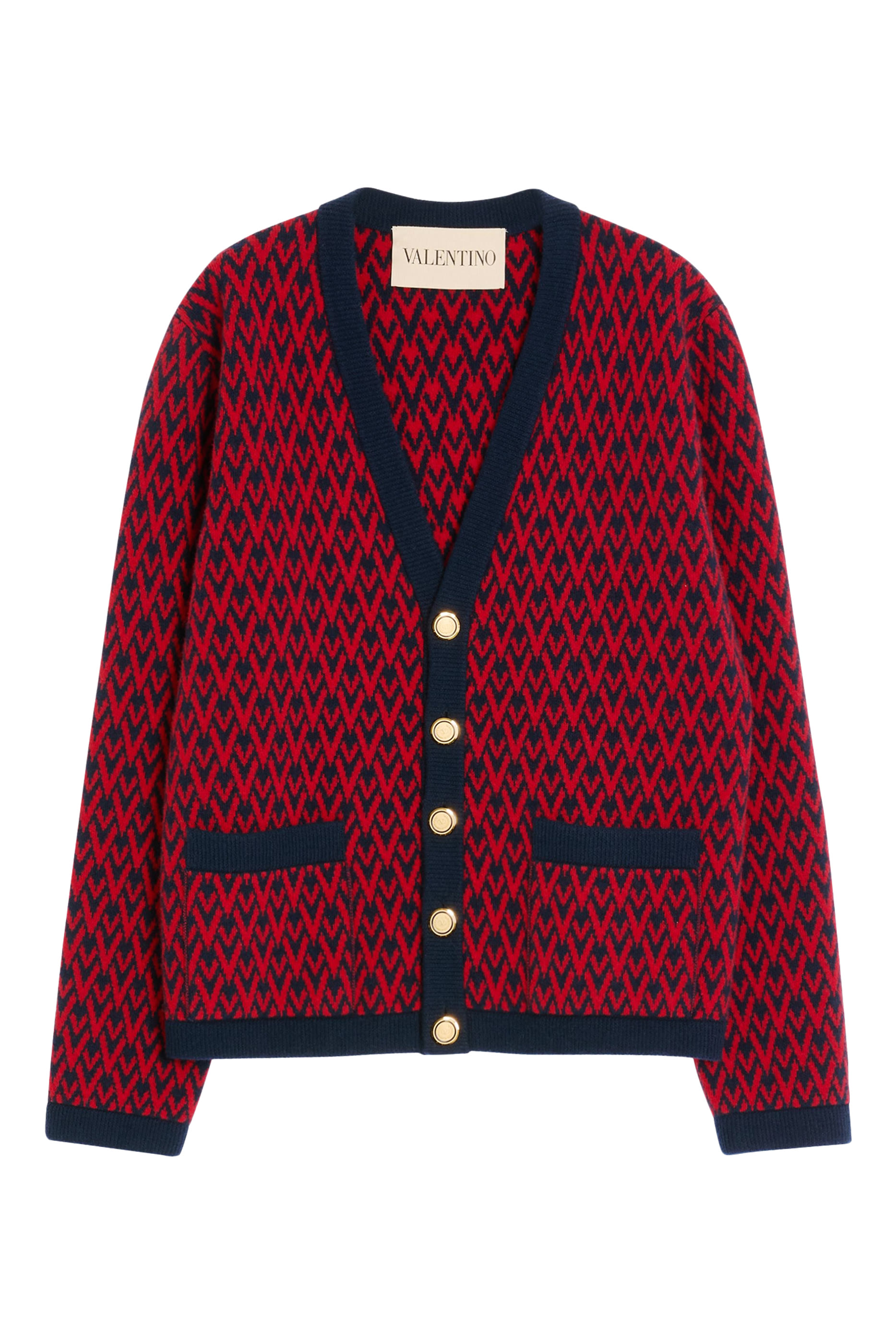 Wool Cardigan with Toute La V Pattern