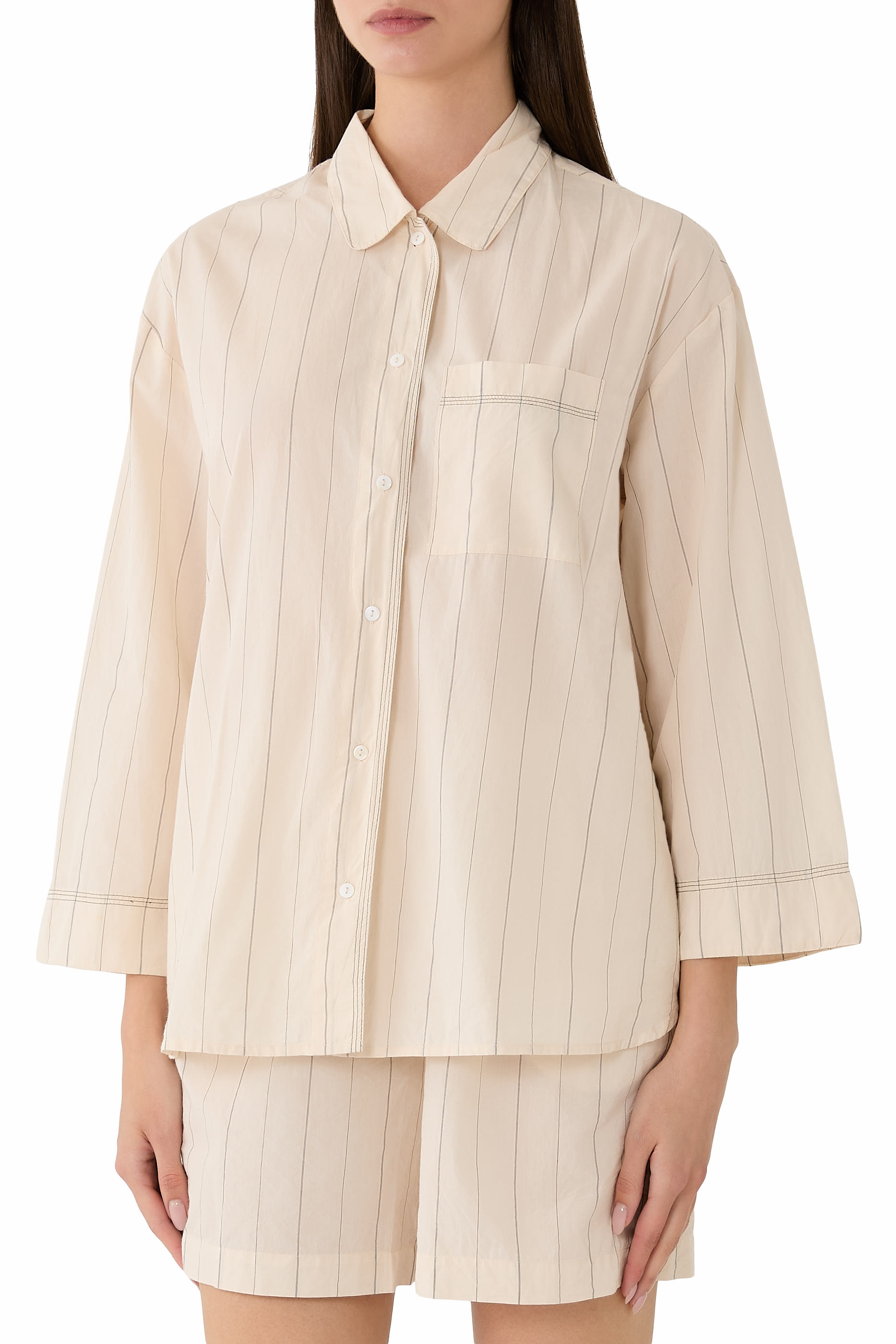 قميص بيجامة مخطط بقصة مريحة قطن عضوي