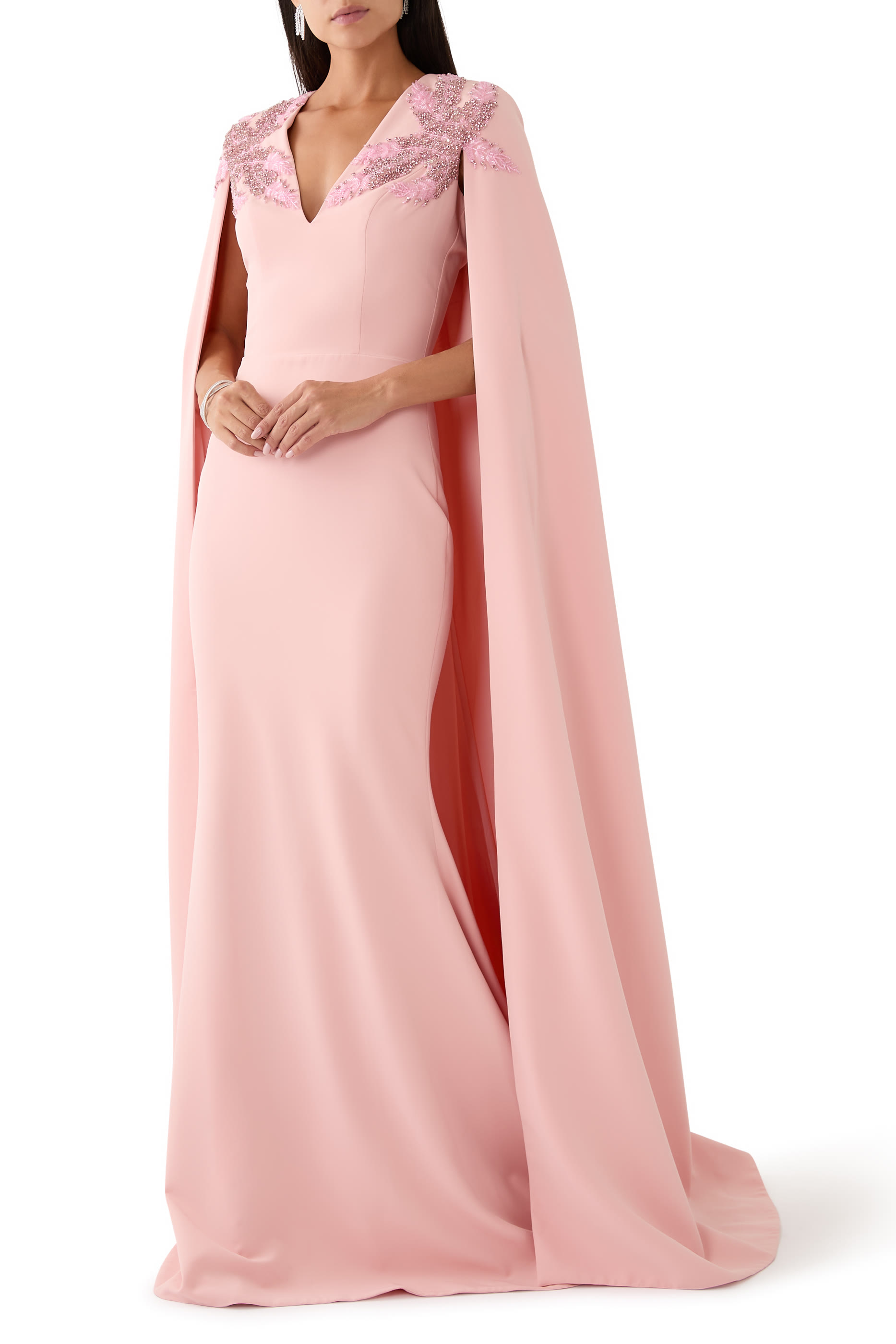 فستان داليا كريب مرصع بكريستال  مع كاب