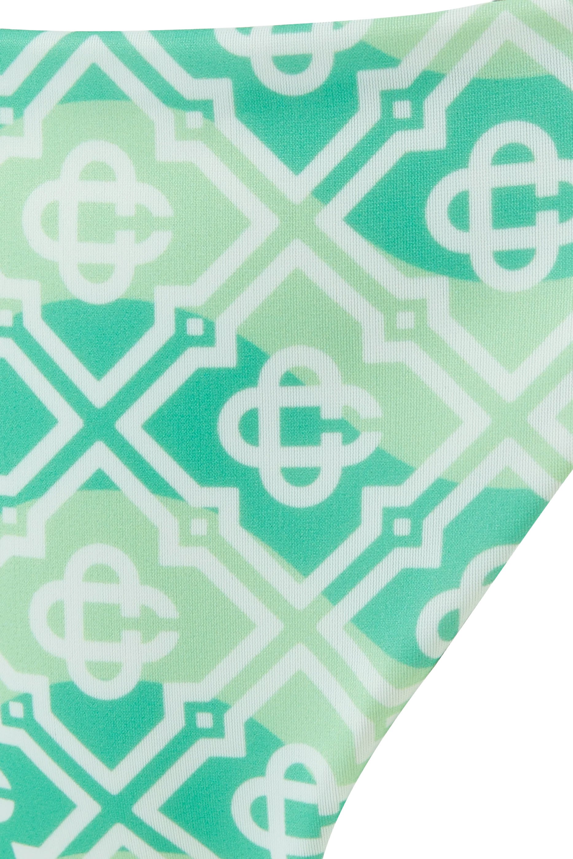 قطعة بيكيني سفلية بخيوط بنقشة حروف شعار الماركة متموجة