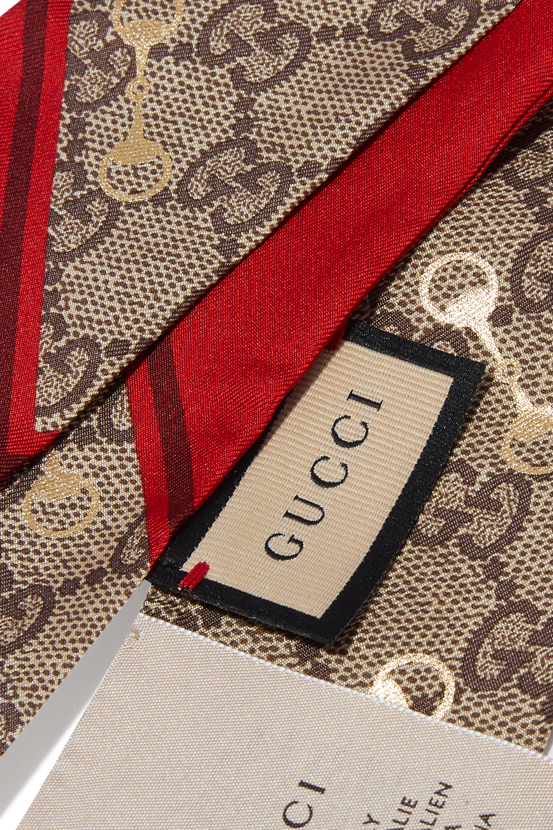 وشاح رقبة حرير بنقشة حرفي GG وشعار لجام الحصان