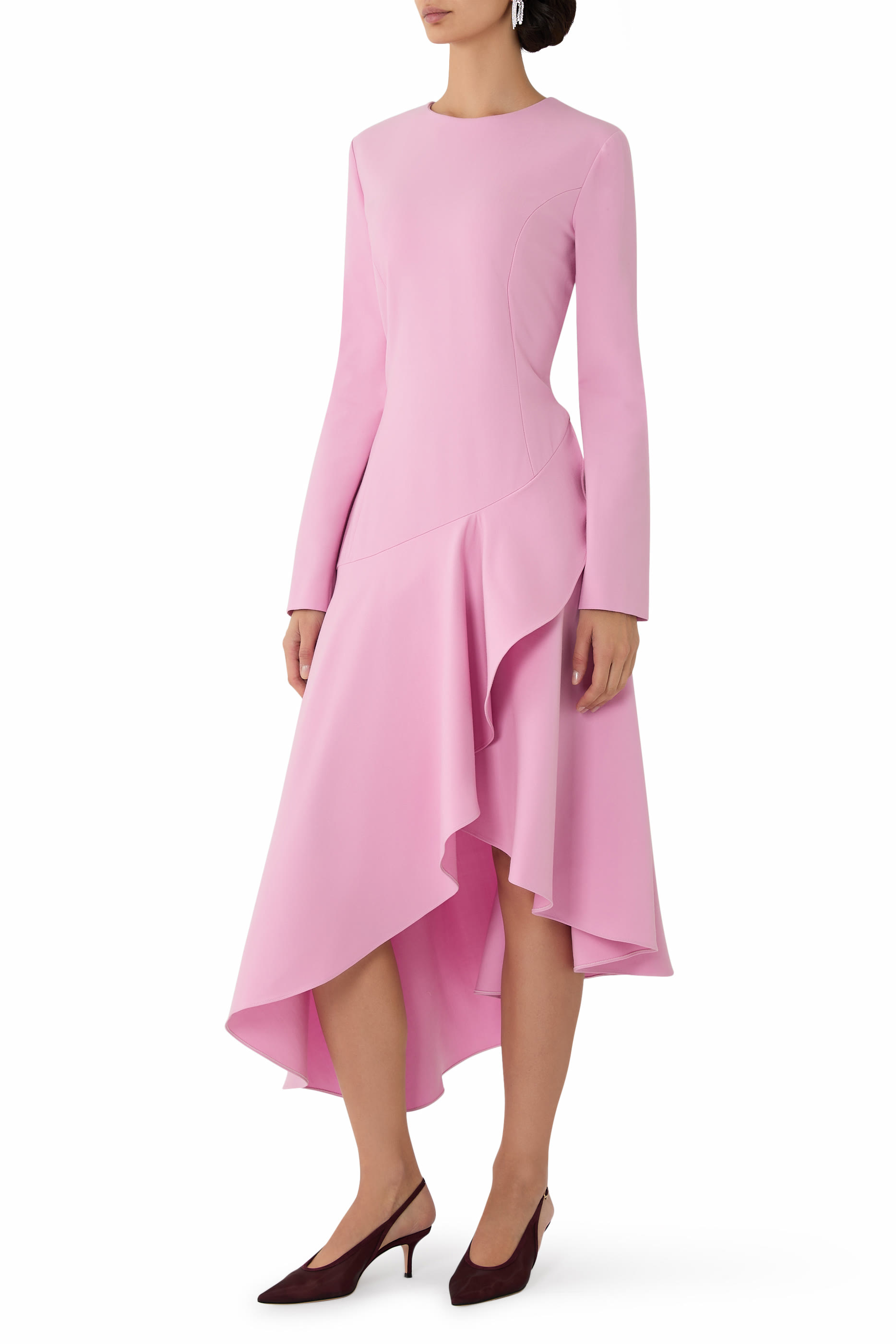 Asymmetric Wool-Blend Crepe Dress