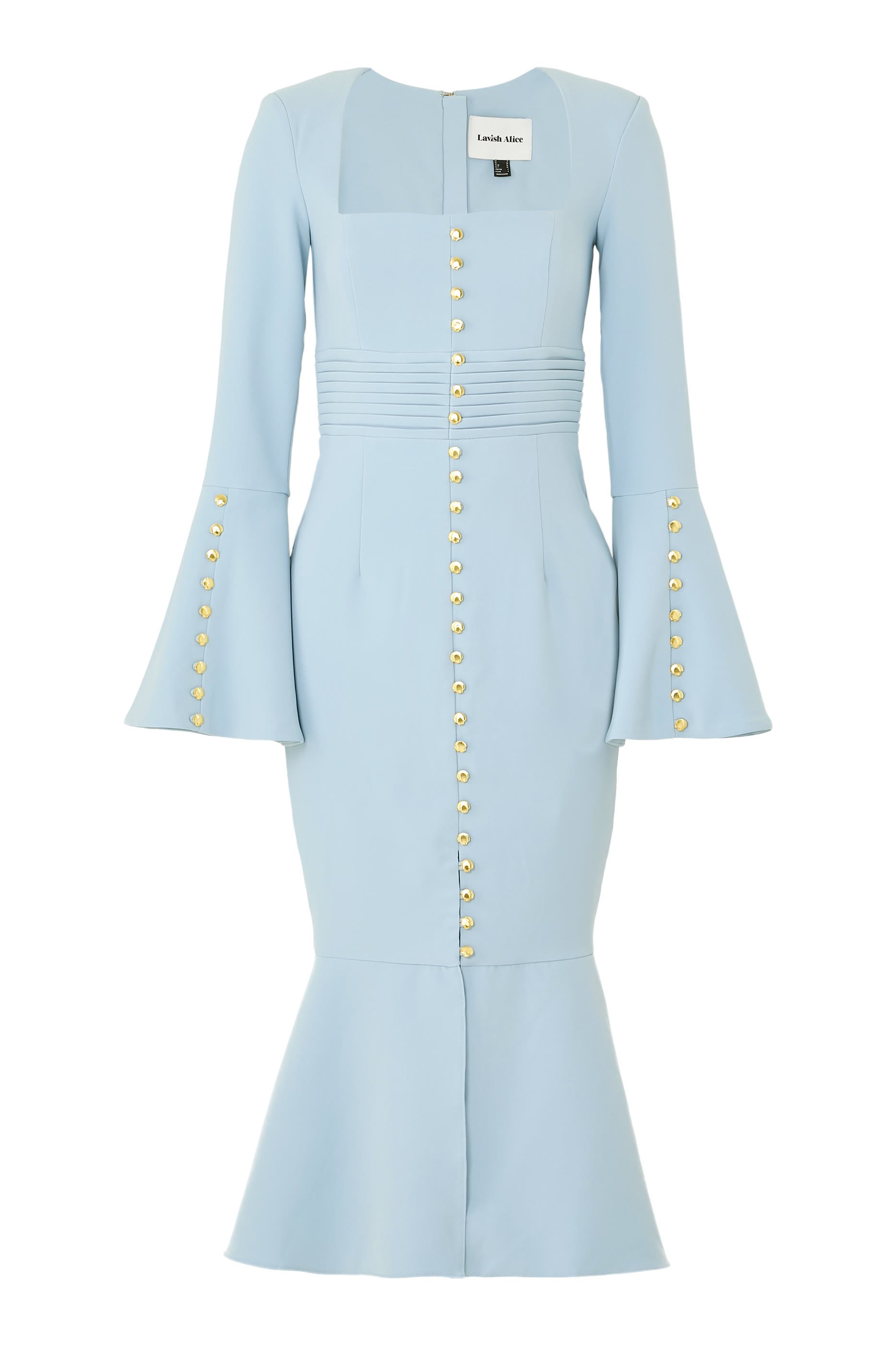 فستان سيرينا متوسط الطول بأكمام واسعة وأزرار مايكرو شيل