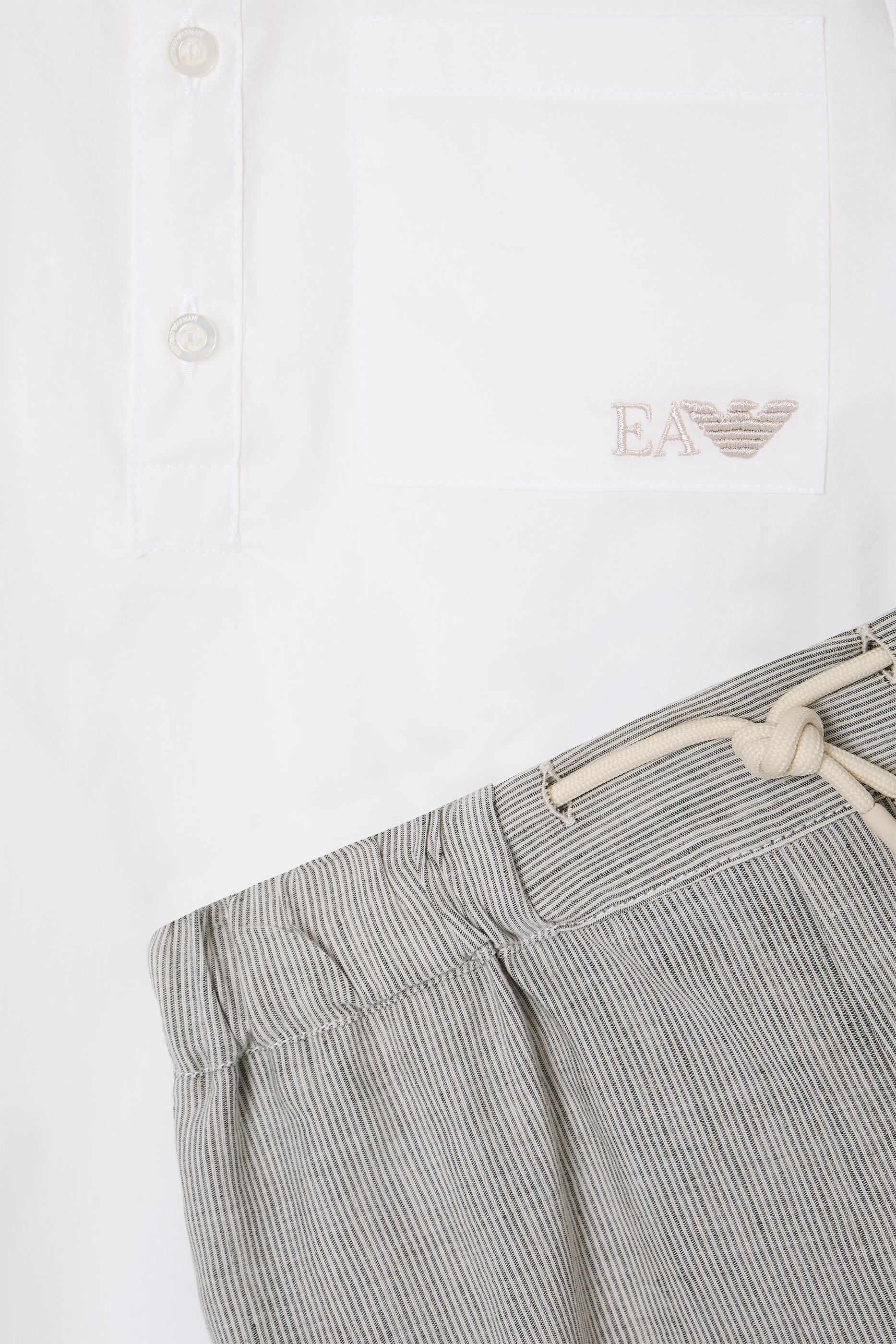 طقم قميص وشورت برمودا مزيج كتان للأطفال