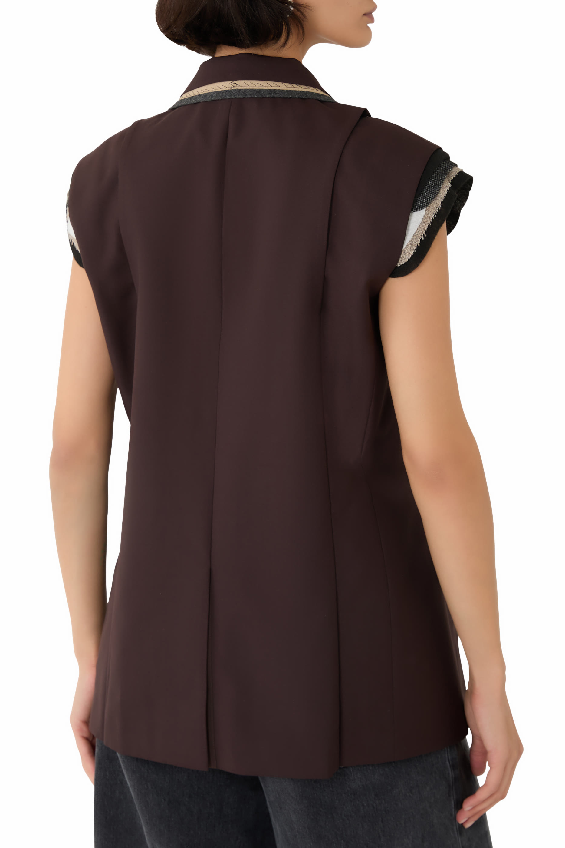 Double-Breasted Front-Flap Pocket Sleeveless Blazer