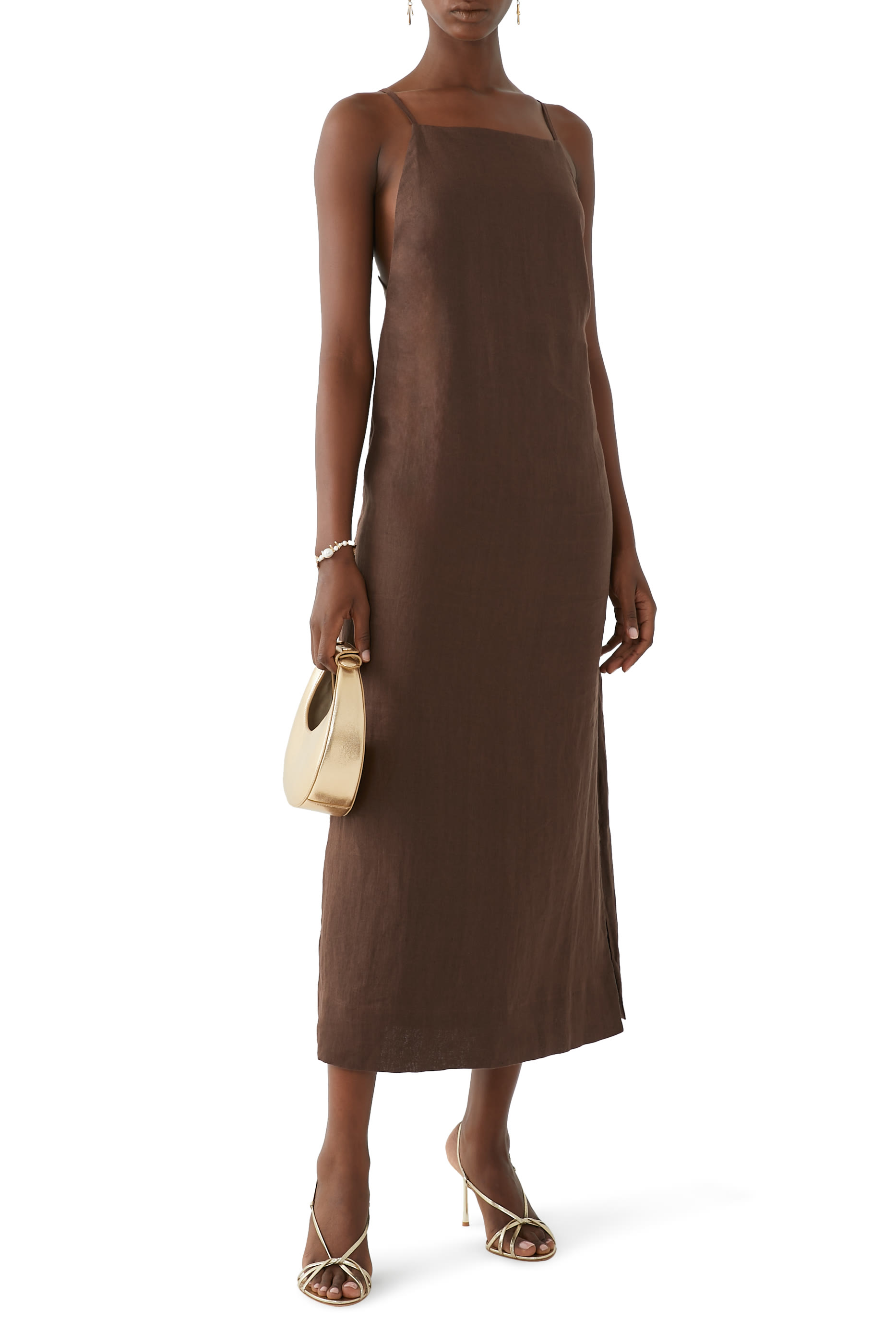 فستان مالو كتان متوسط الطول