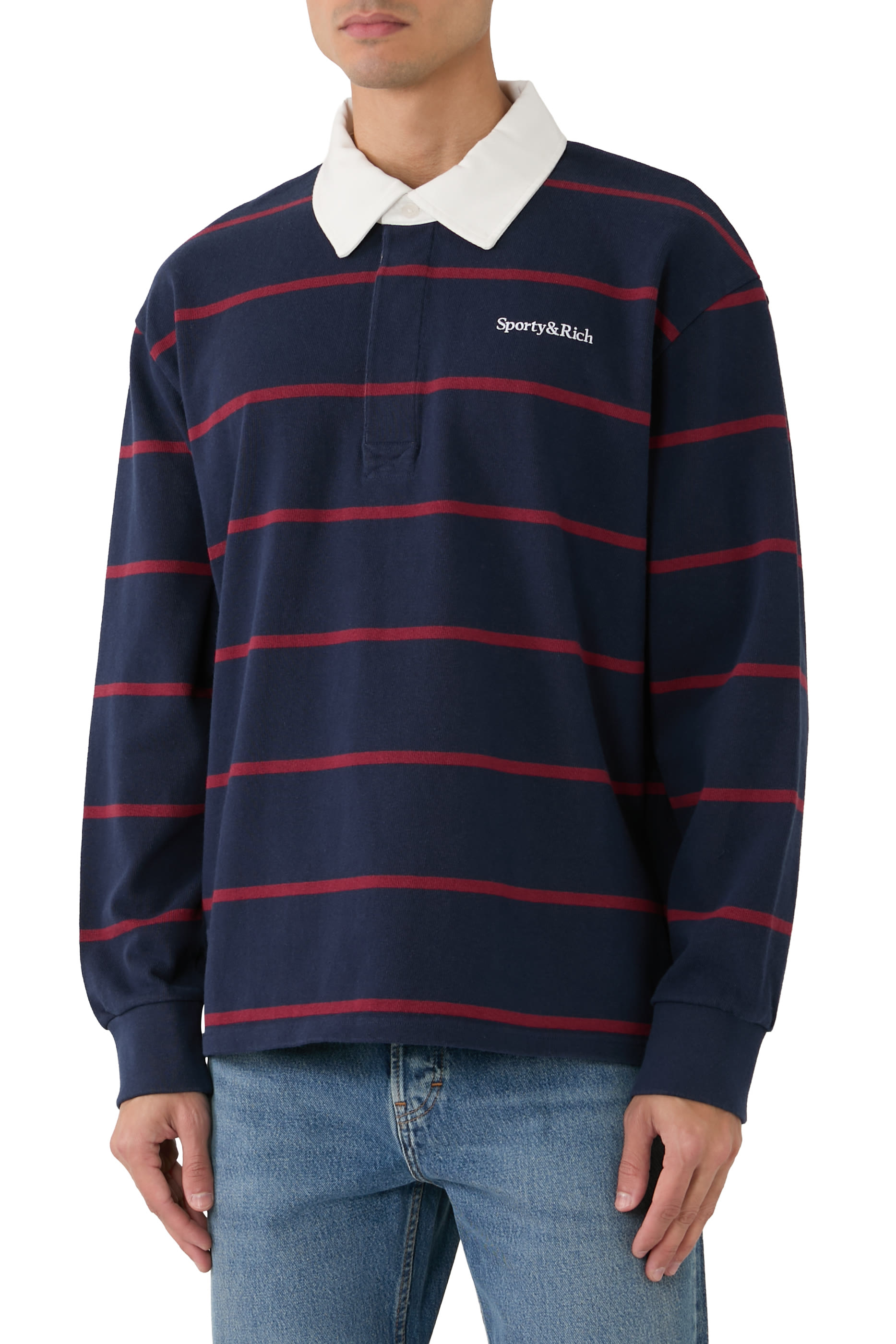 قميص بولو راجبي بشعار الماركة بخط سيريف