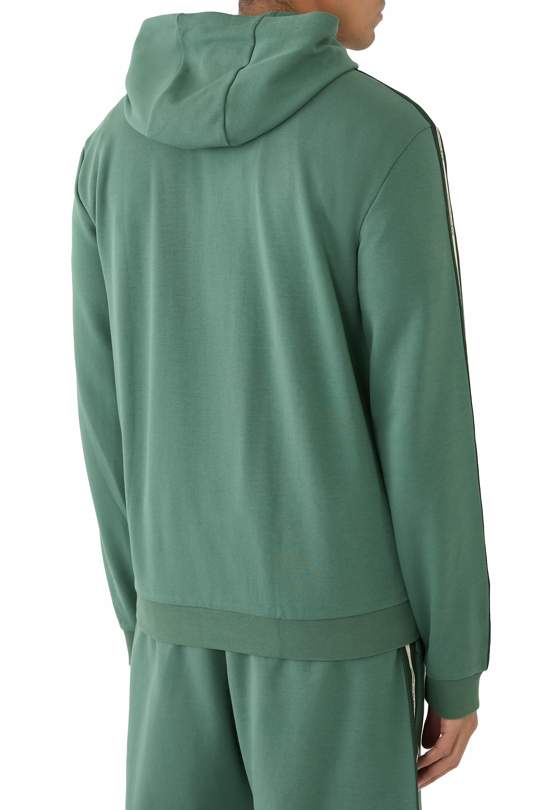 سويت شيرت بغطاء رأس وشعار الماركة قماش بنسيج متشابك