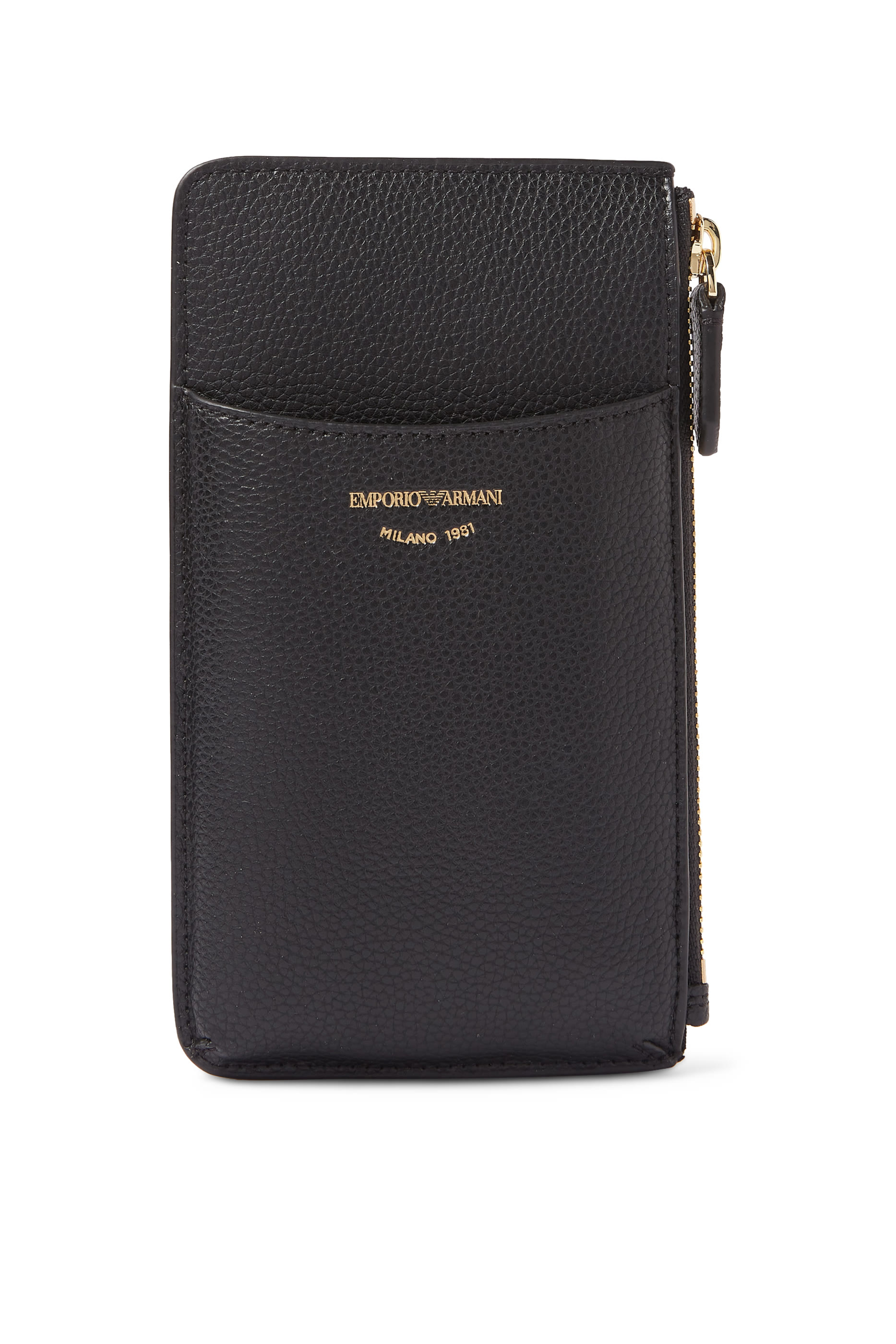 حافظة هاتف مع سحاب وجيوب بنقشة حلد غزال وشعار الماركة