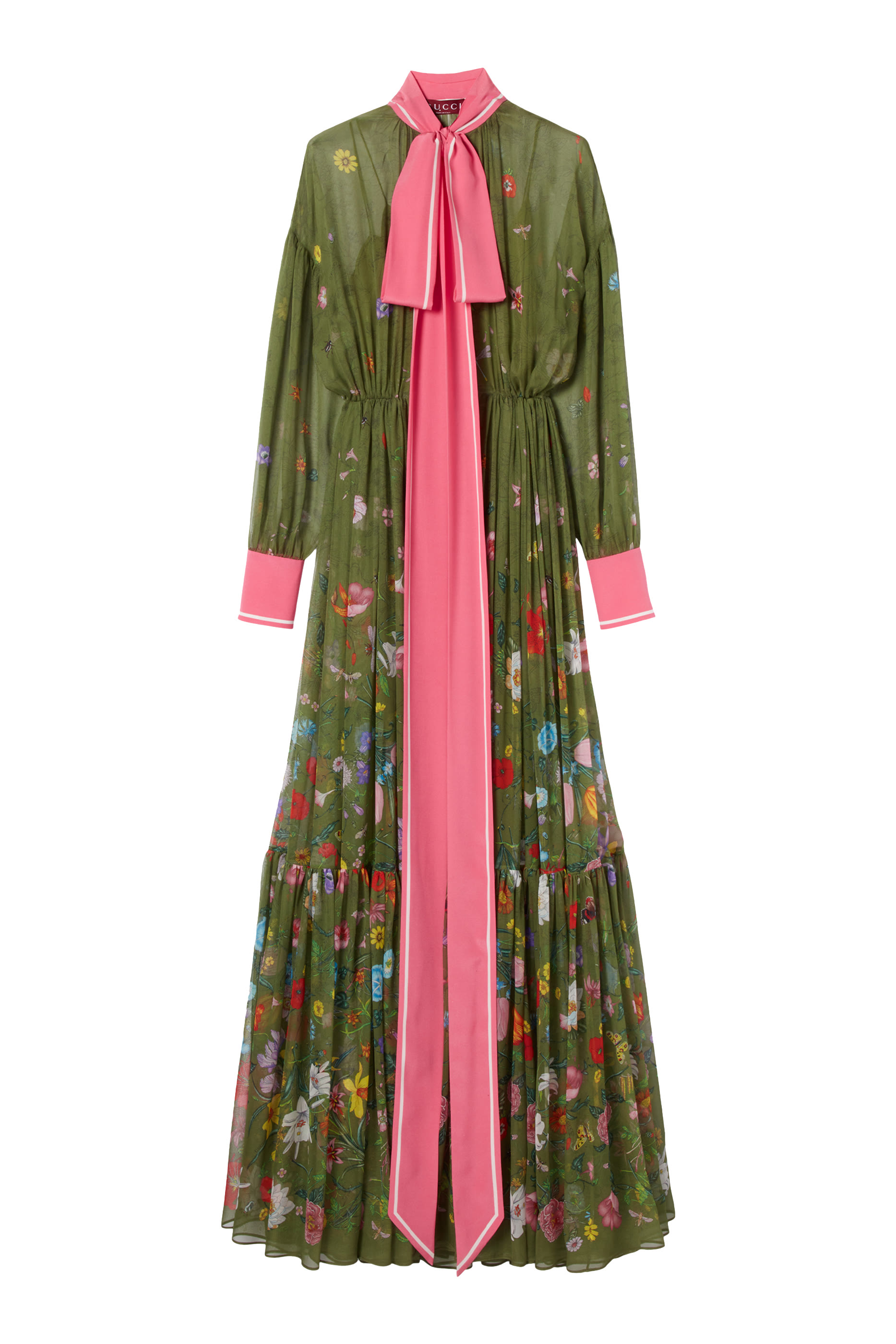 Floral Print Silk Pleated Maxi Dress