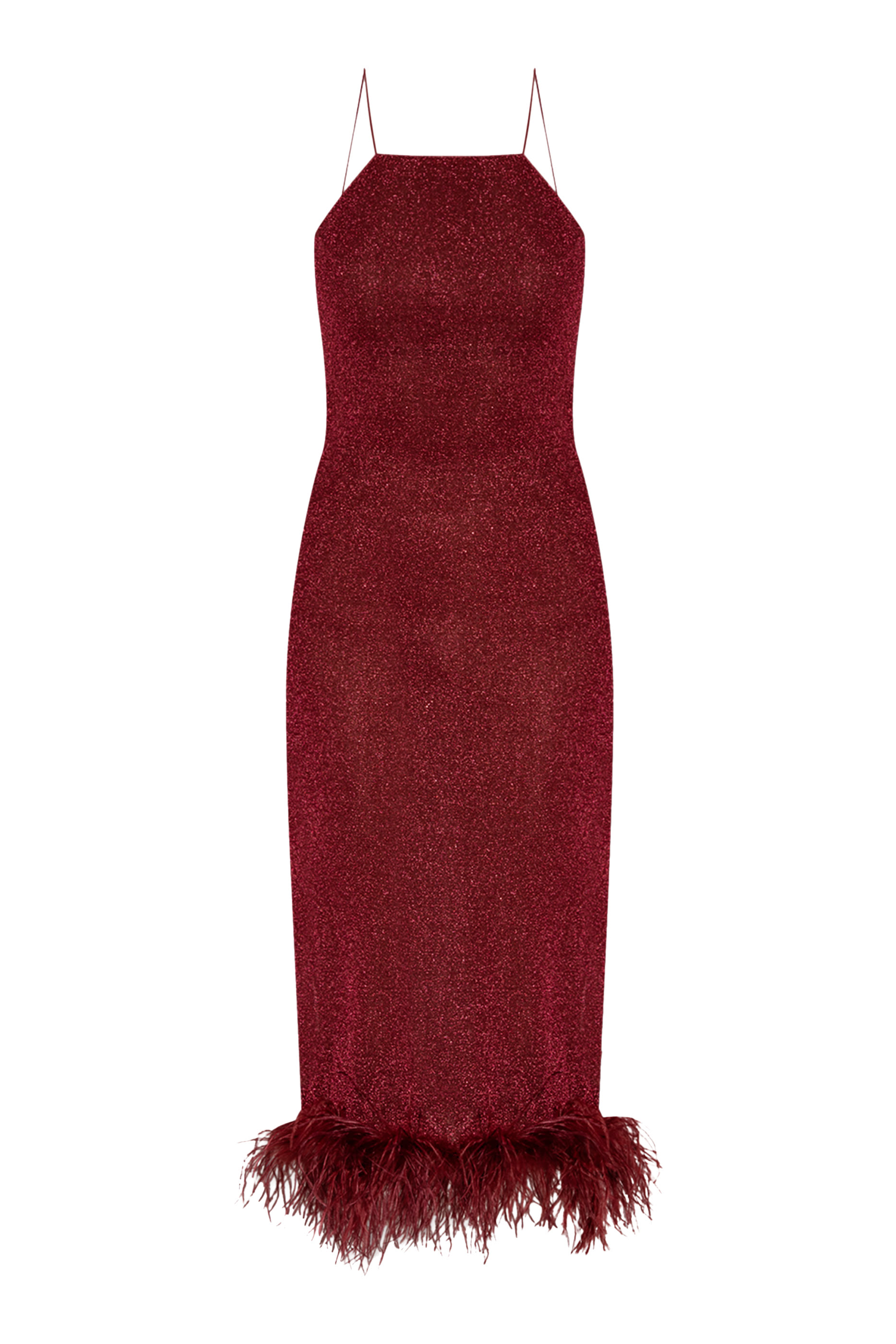 فستان لوميير متوسط الطول بحواف ريش لوريكس