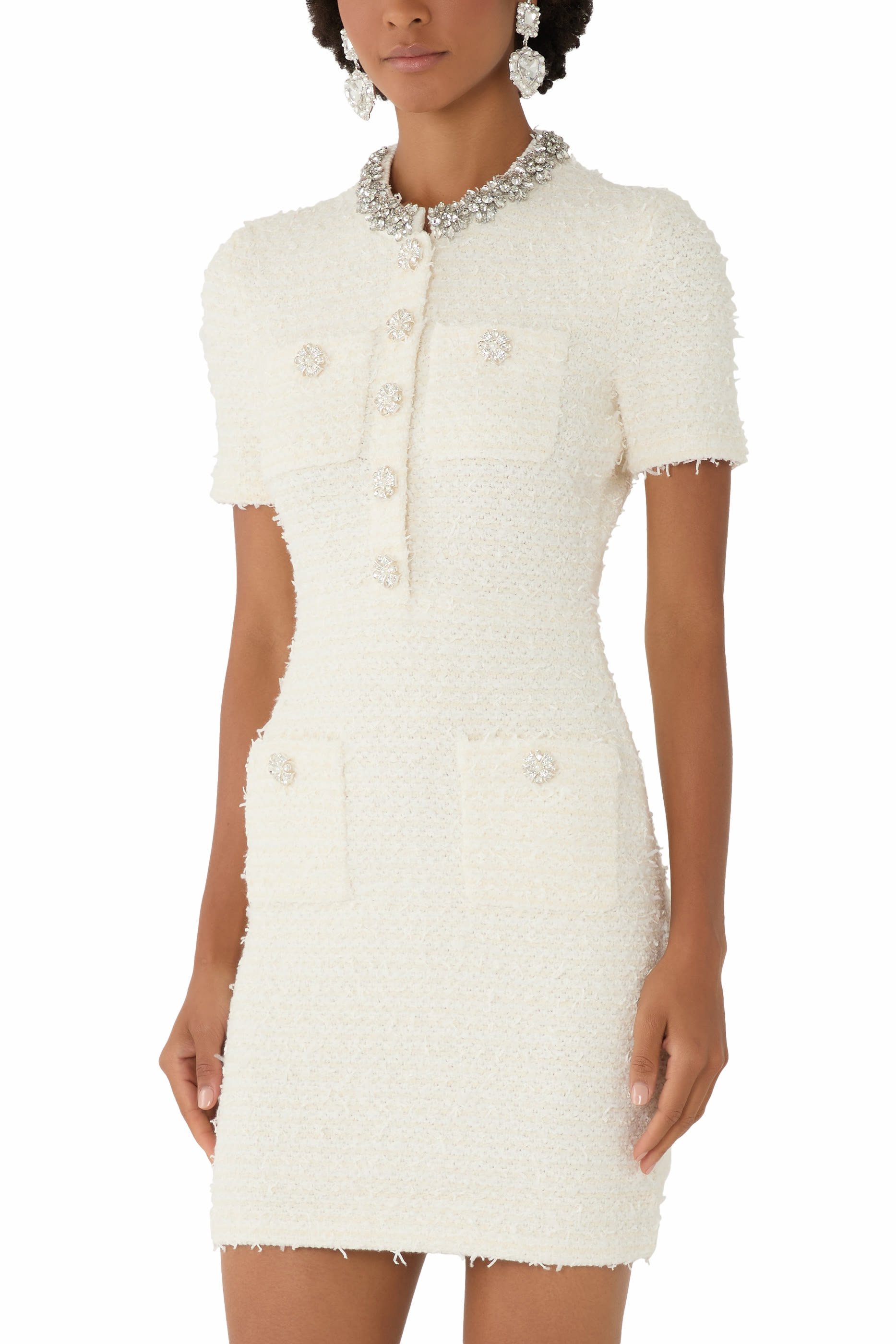 فستان قصير منسوج بارز الملمس