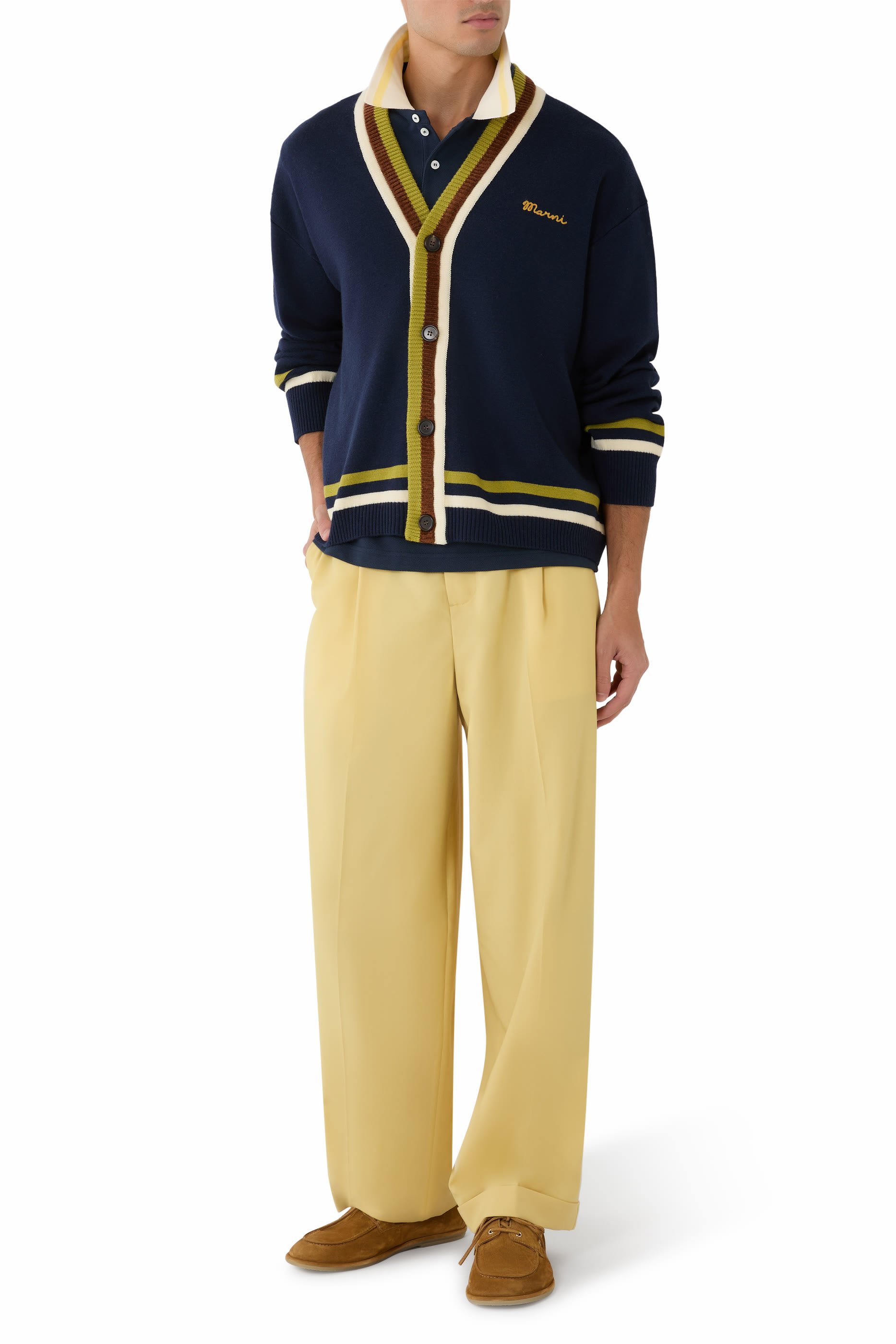 كارديغان مخطط مطرز بشعار الماركة 