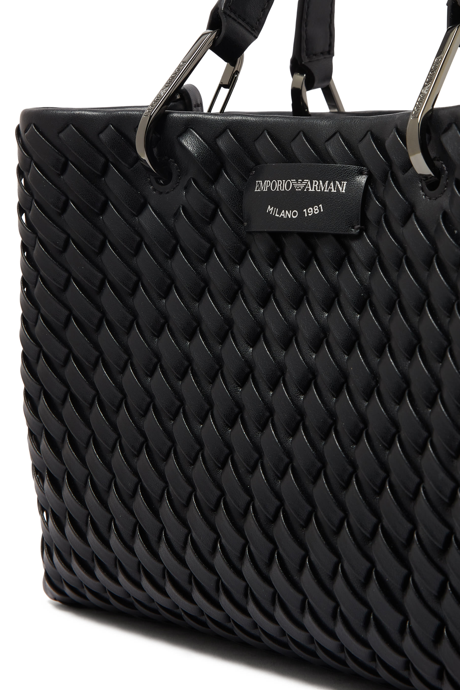 حقيبة يد بشعار الماركة جلد بتصميم متشابك