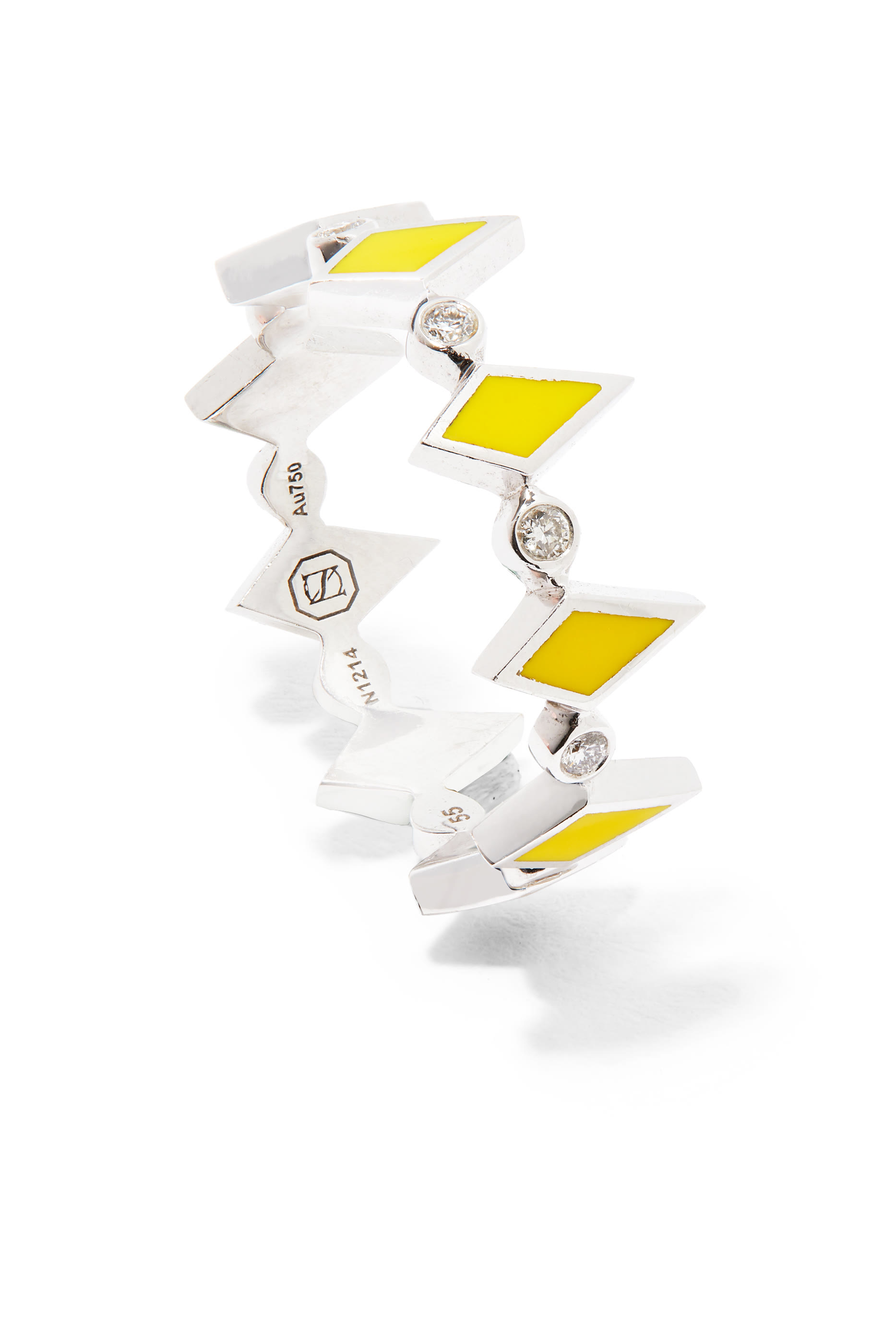 خاتم موزاييك مرصع بالماس ذهب أبيض عيار 18