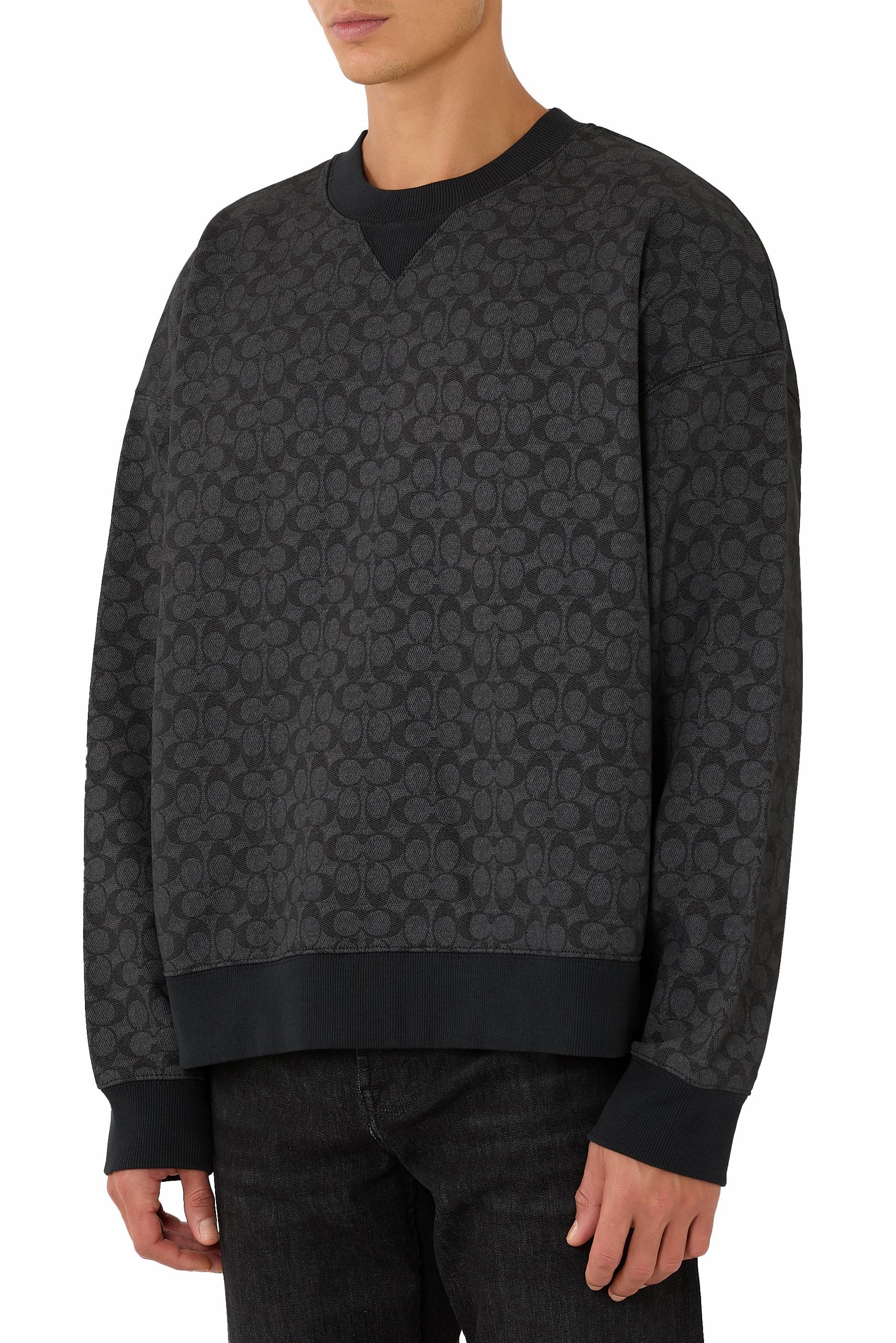 سويت شيرت إسنشال بياقة ضيقة وشعار الماركة