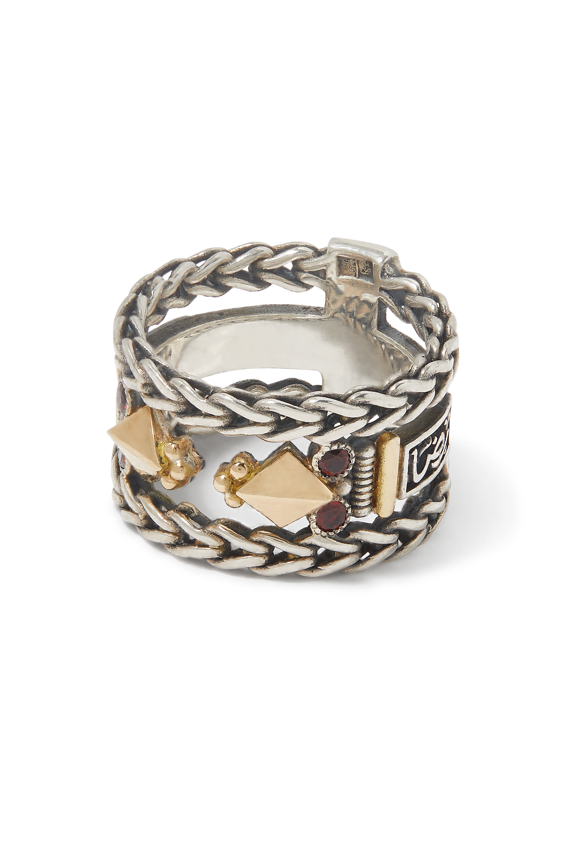 خاتم رومان بتصميم سلسلة، فضة استرلينية وذهب عيار 18