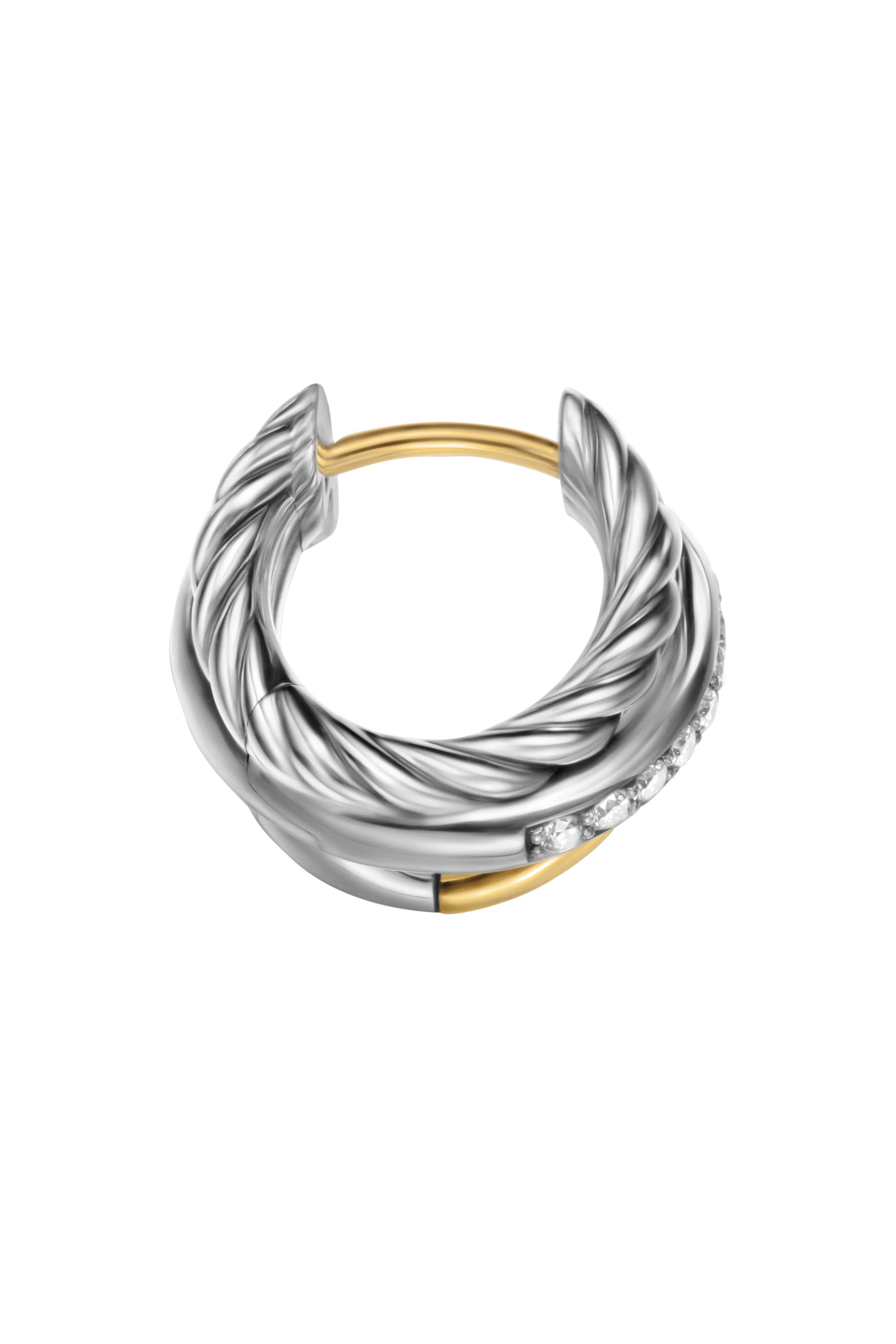 Crossover Three-Row Huggie Hoop Earrings, 18k Yellow Gold, Sterling Silver & Diamonds