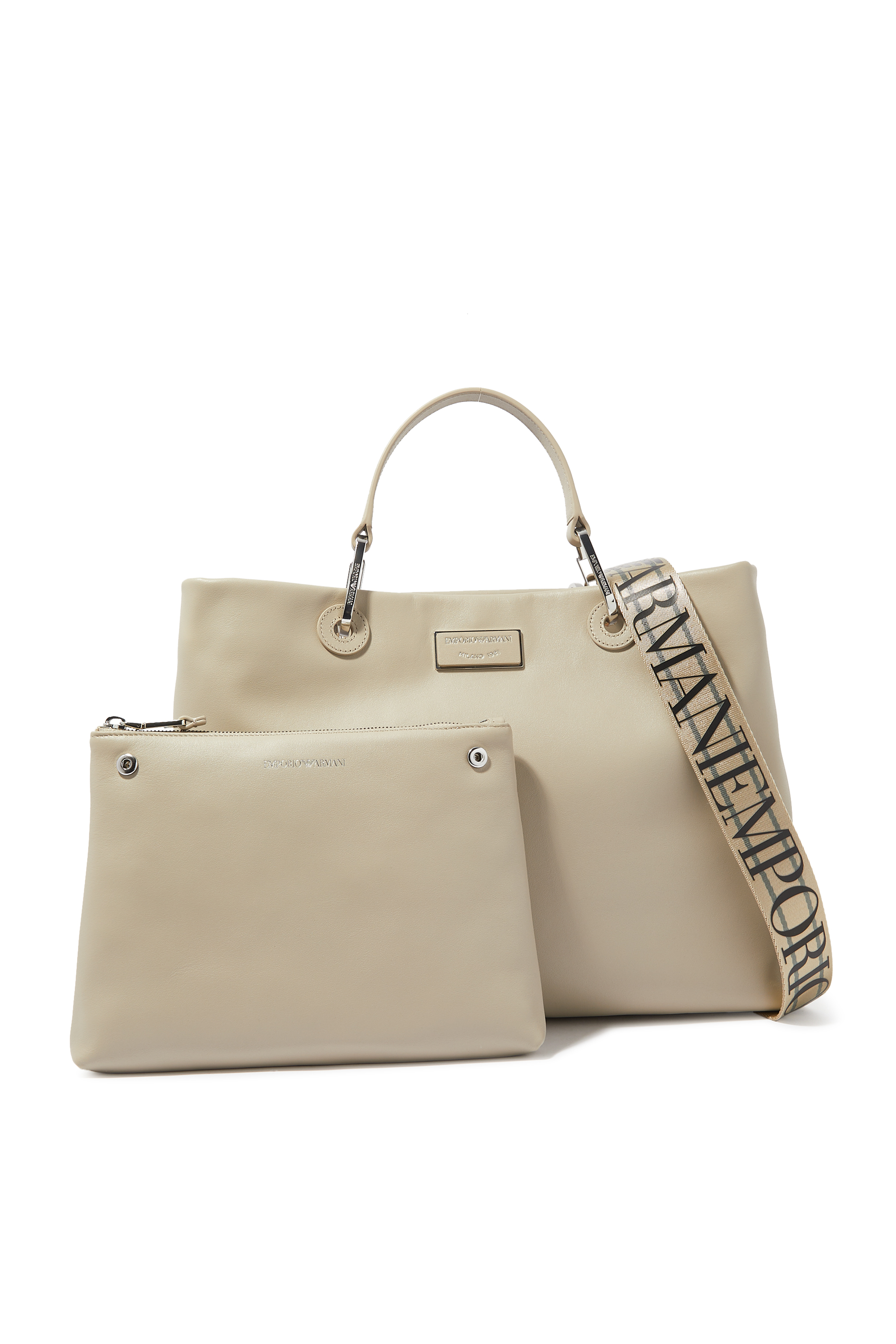 حقيبة يد متوسطة جلد صديق للبيئة بشعار الماركة