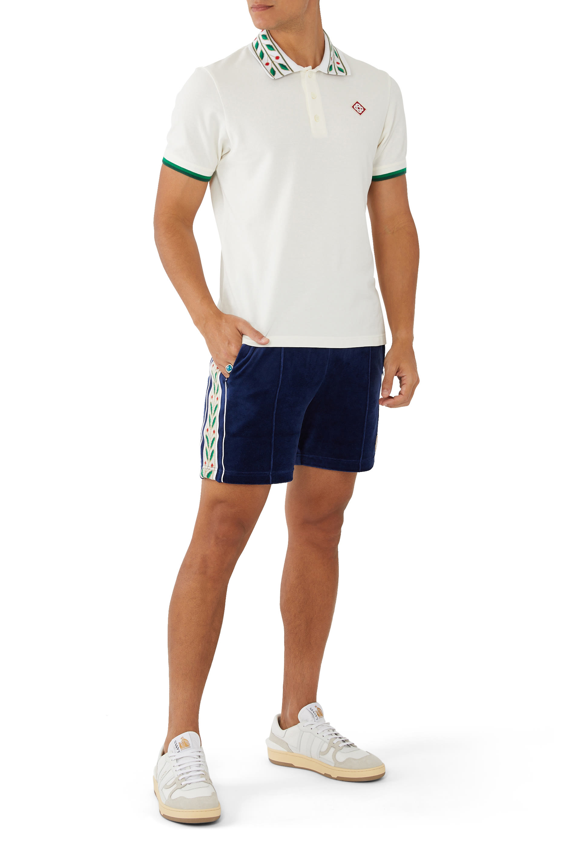 قميص بولو بشريط بغصني أوراق الغار قطن بيكيه