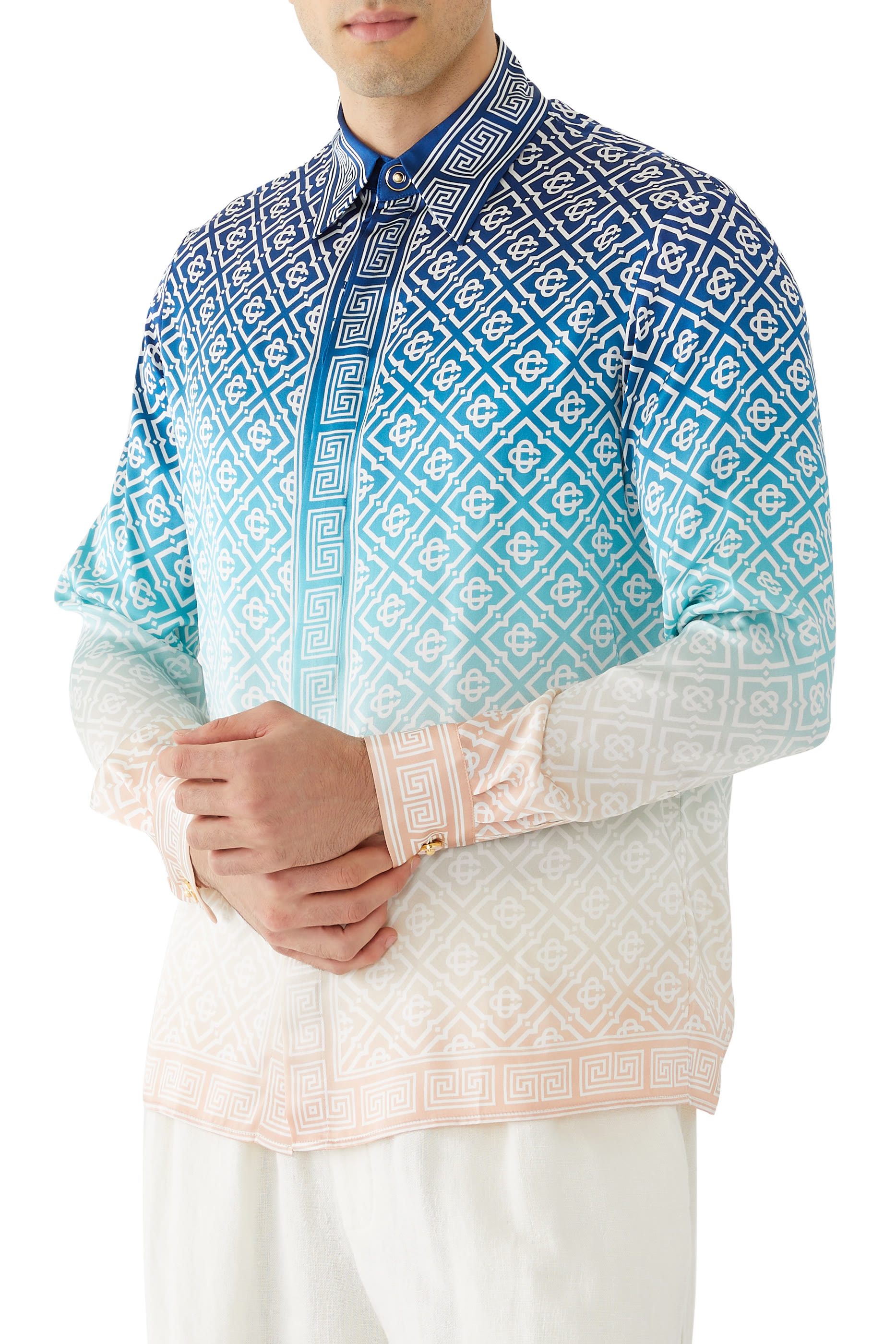 قميص حرير بلون متدرج ونقشة جاكار