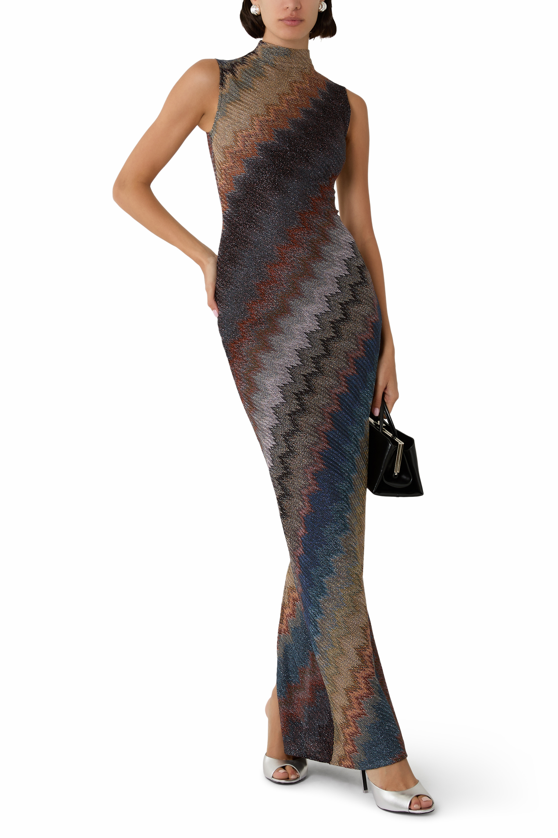 فستان طوبل بنقشة جلد تمساح راشيل لامع