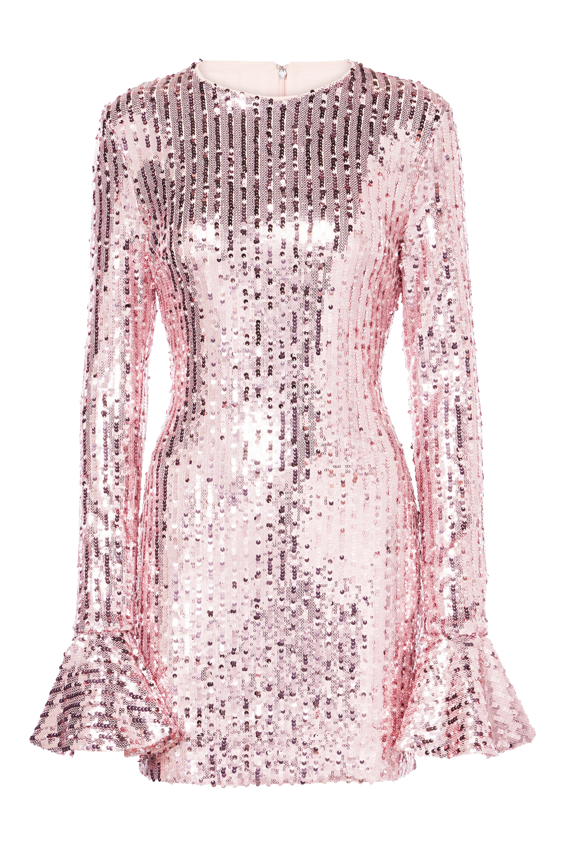 فستان قصير بأكمام طويلة مطرز بالترتر