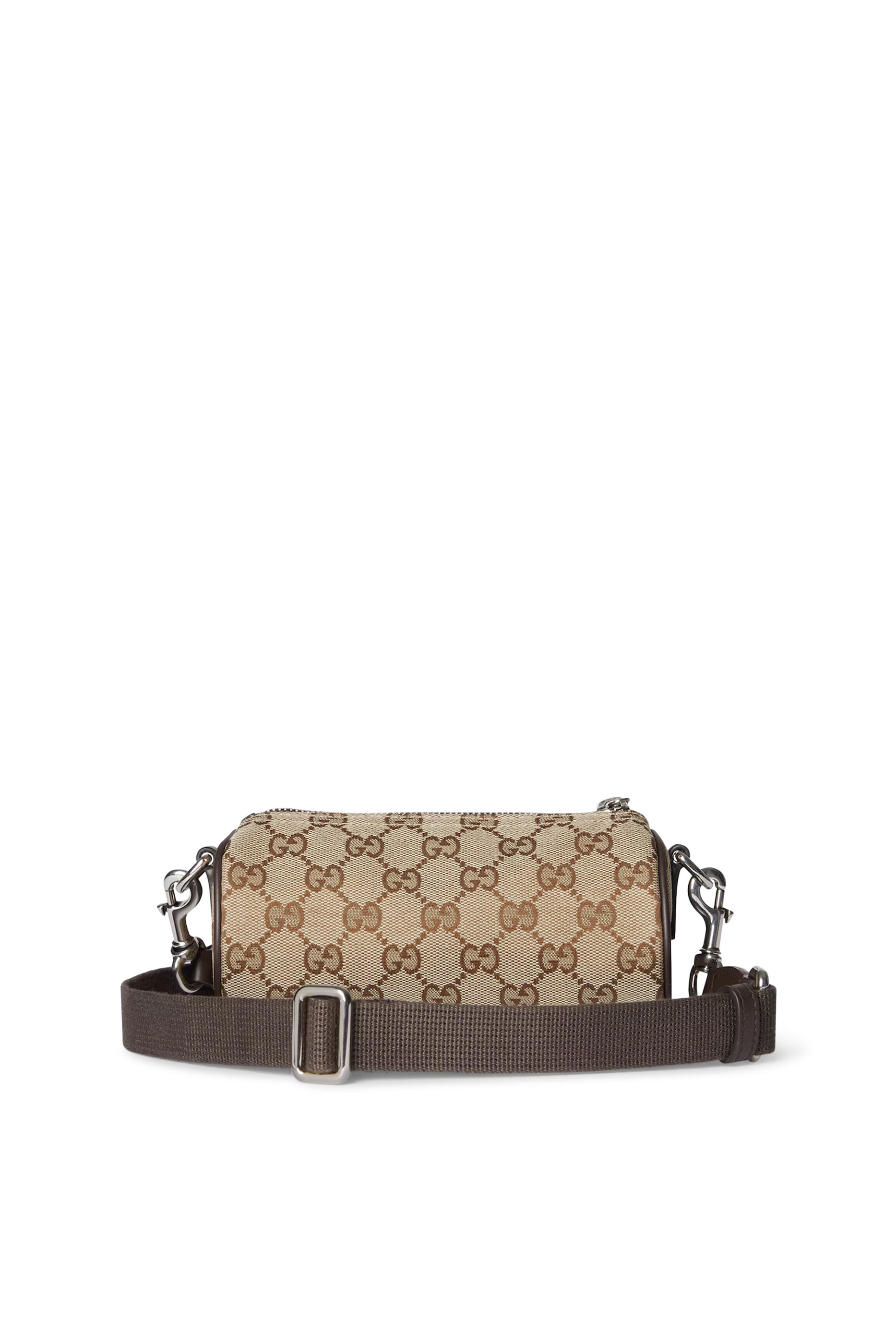 حقيبة صغيرة بتصميم أسطواني قماش قنب بنقشة حرفي شعار الماركة