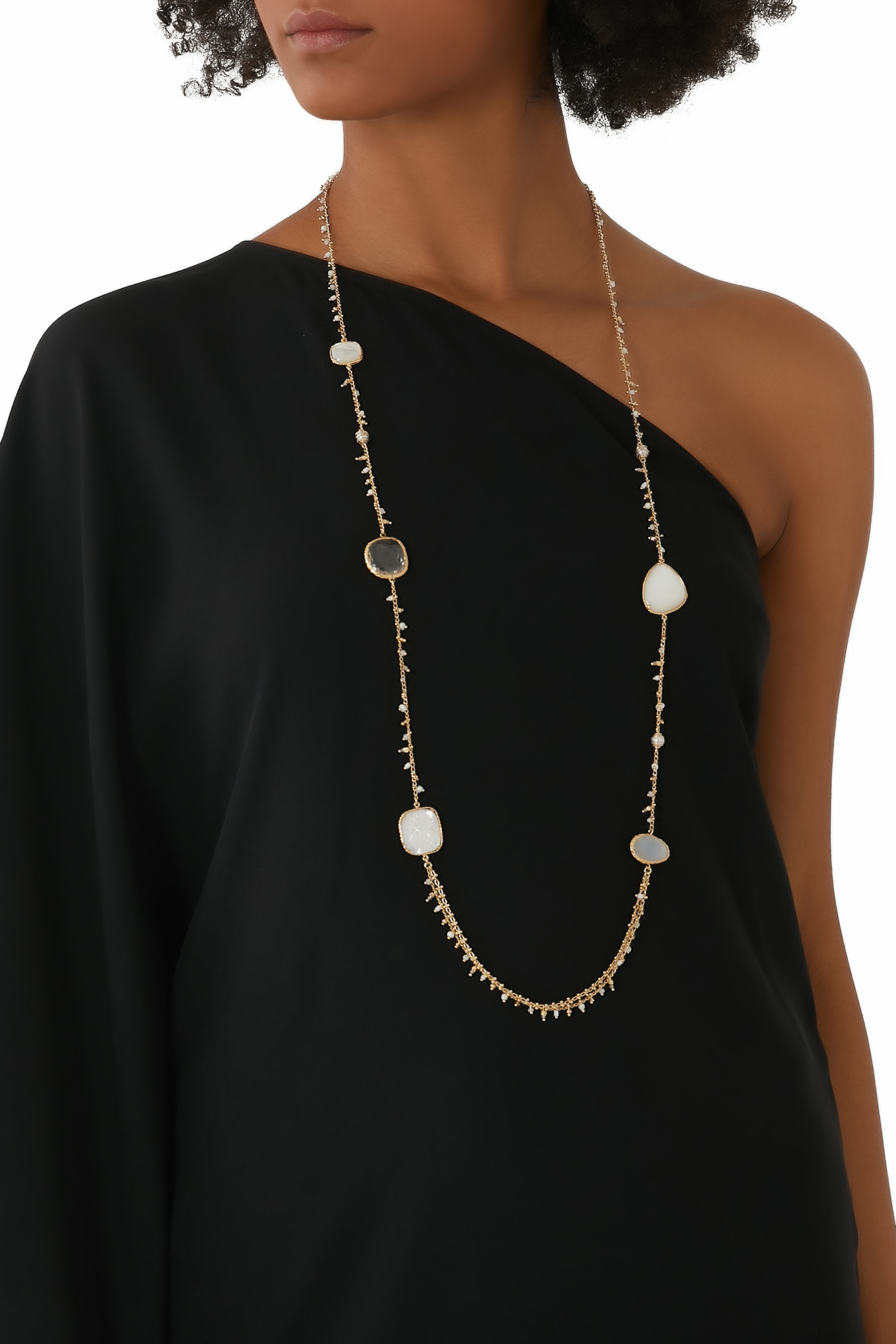 قلادة سيرتي بونشري طويلة مزينة بعرق اللؤلؤ نحاس مطلي بذهب عيار 14