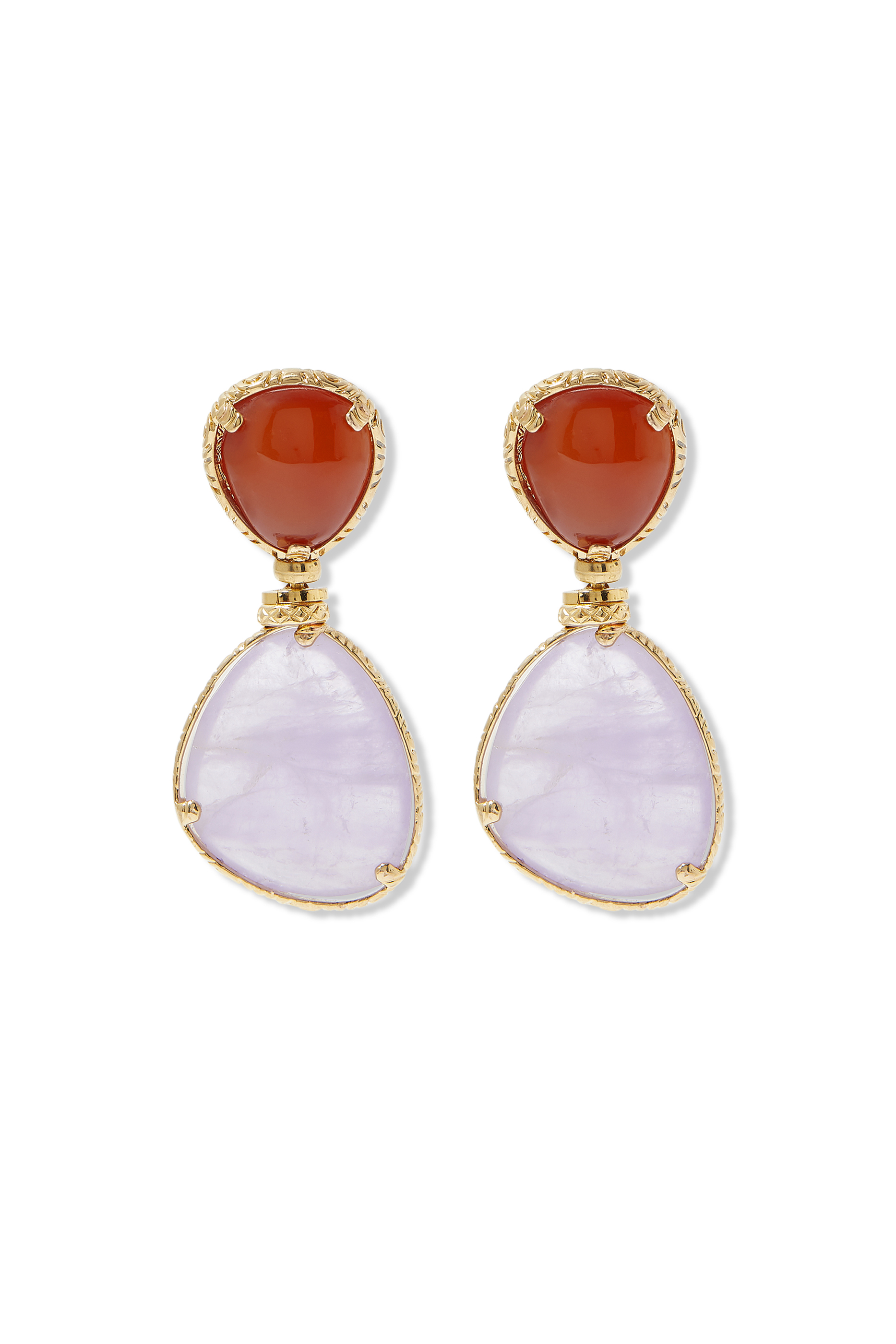 أقراط سيليا مرصعة بالجمشت والهيماتويد الأصفر نحاس مطلي بذهب عيار 24