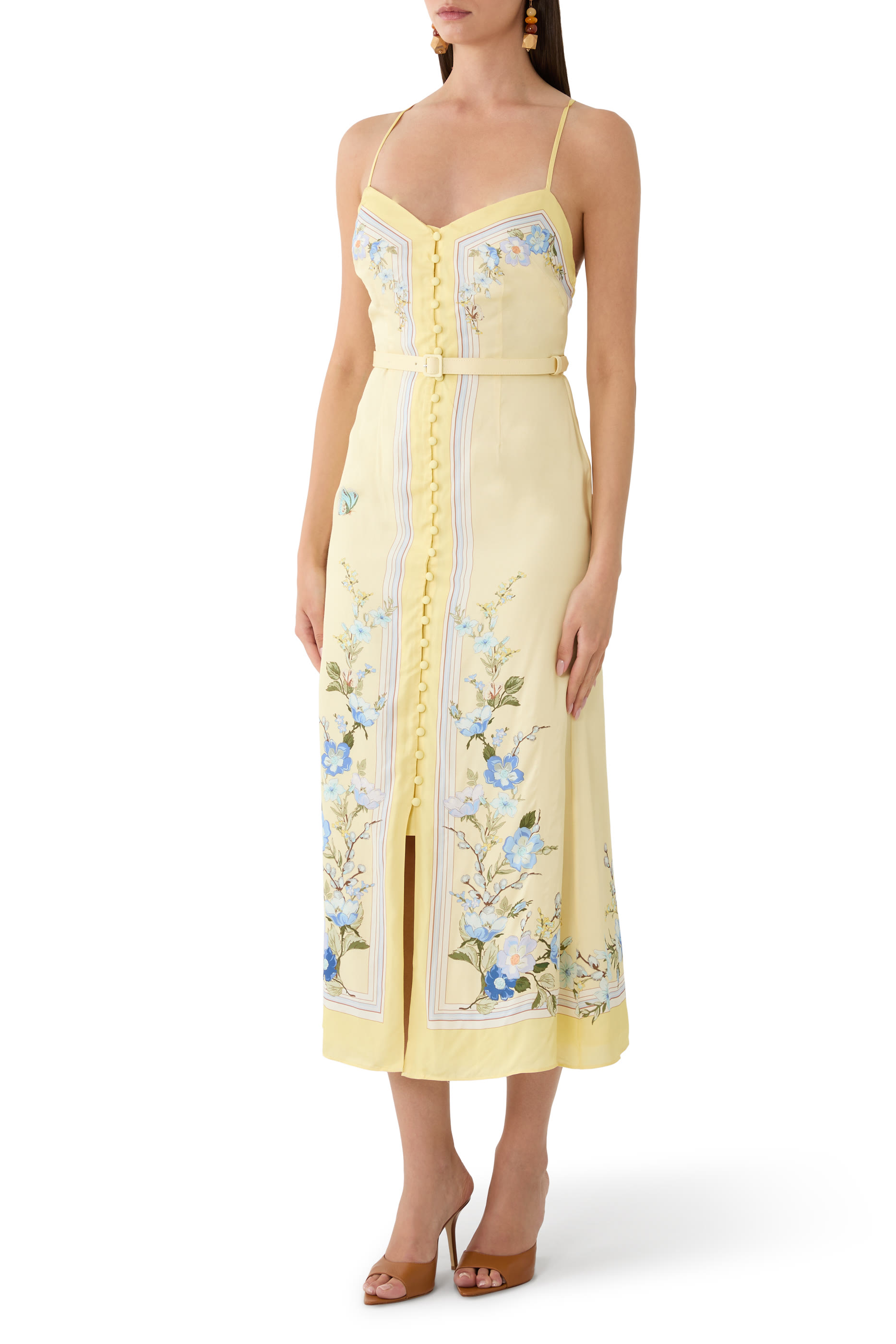 فستان بنقشة أزهار متوسط الطول