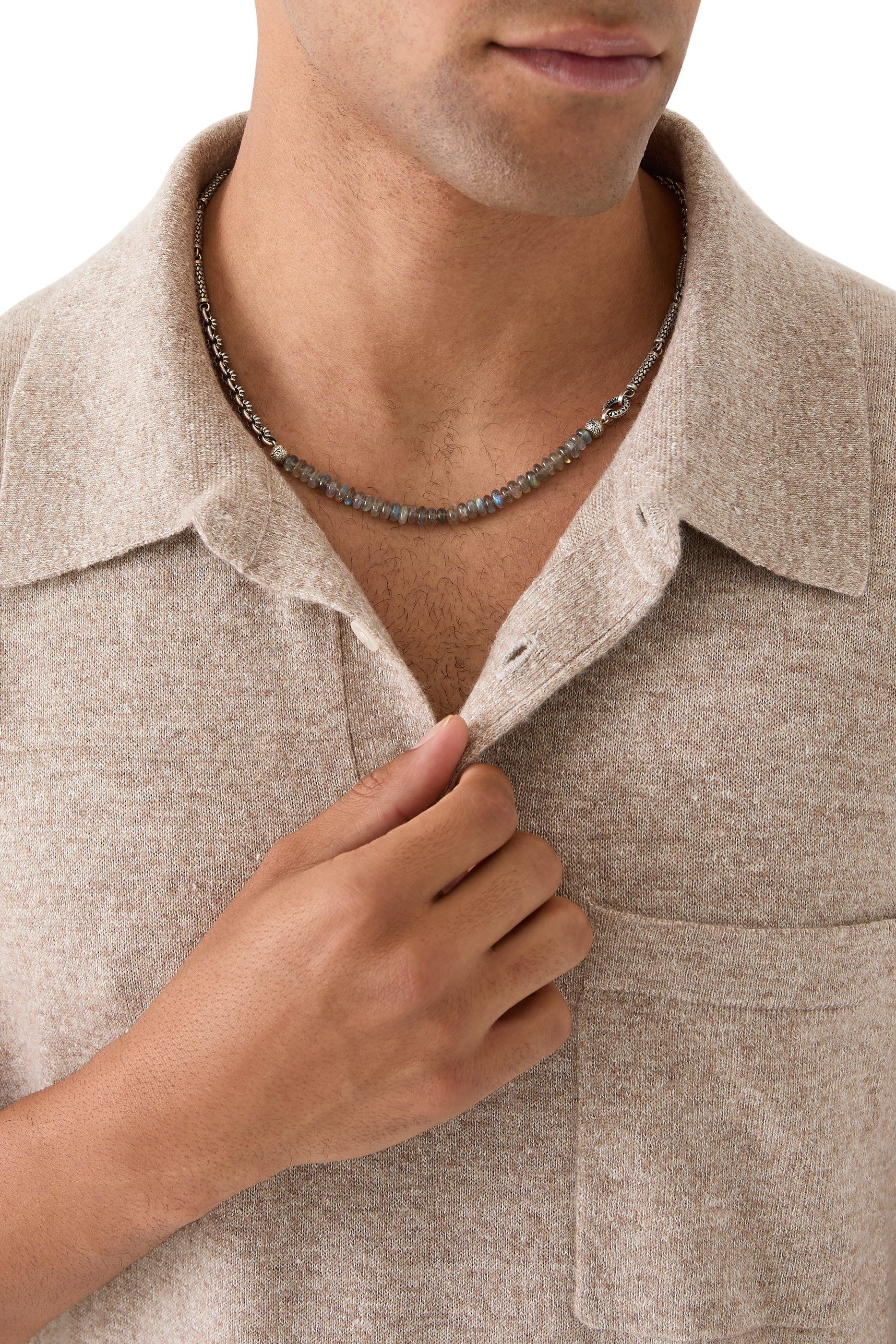 قلادة بتصميم ملفوف قالة للتعديل مرصعة بحجر اللابرادوريت، فضة إسترلينية