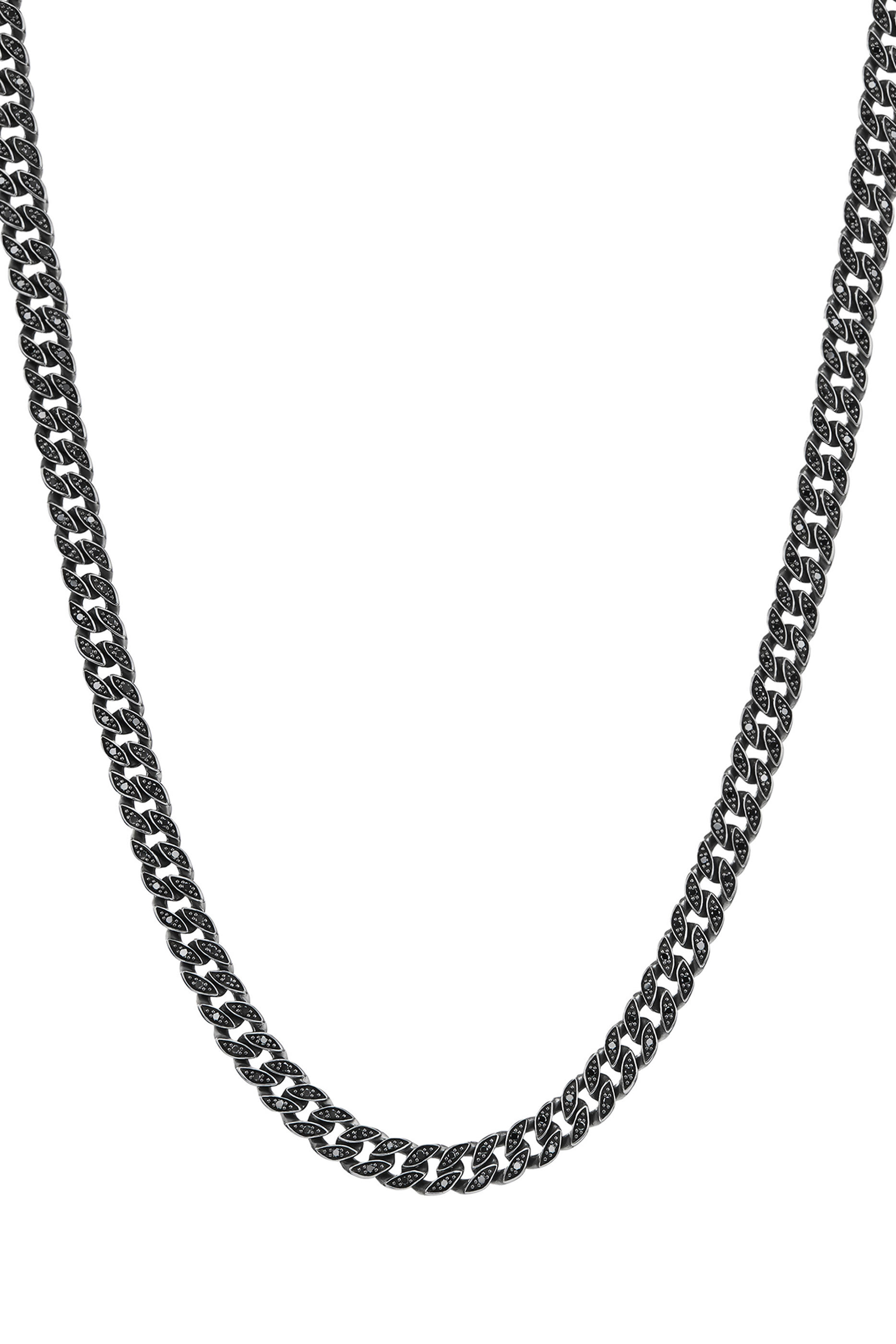  Curb Chain Necklace, Sterling Silver & Black Diamonds